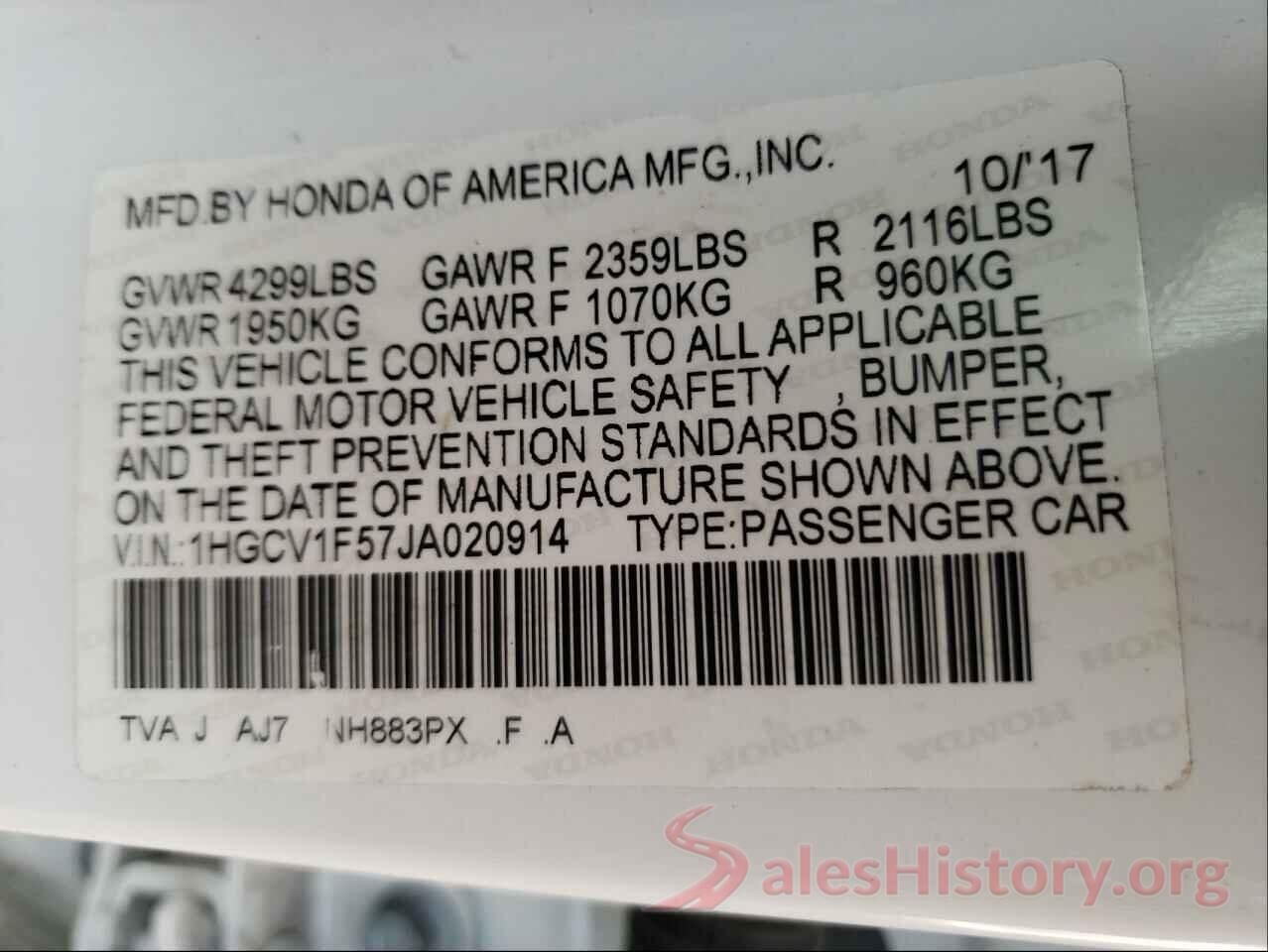 1HGCV1F57JA020914 2018 HONDA ACCORD