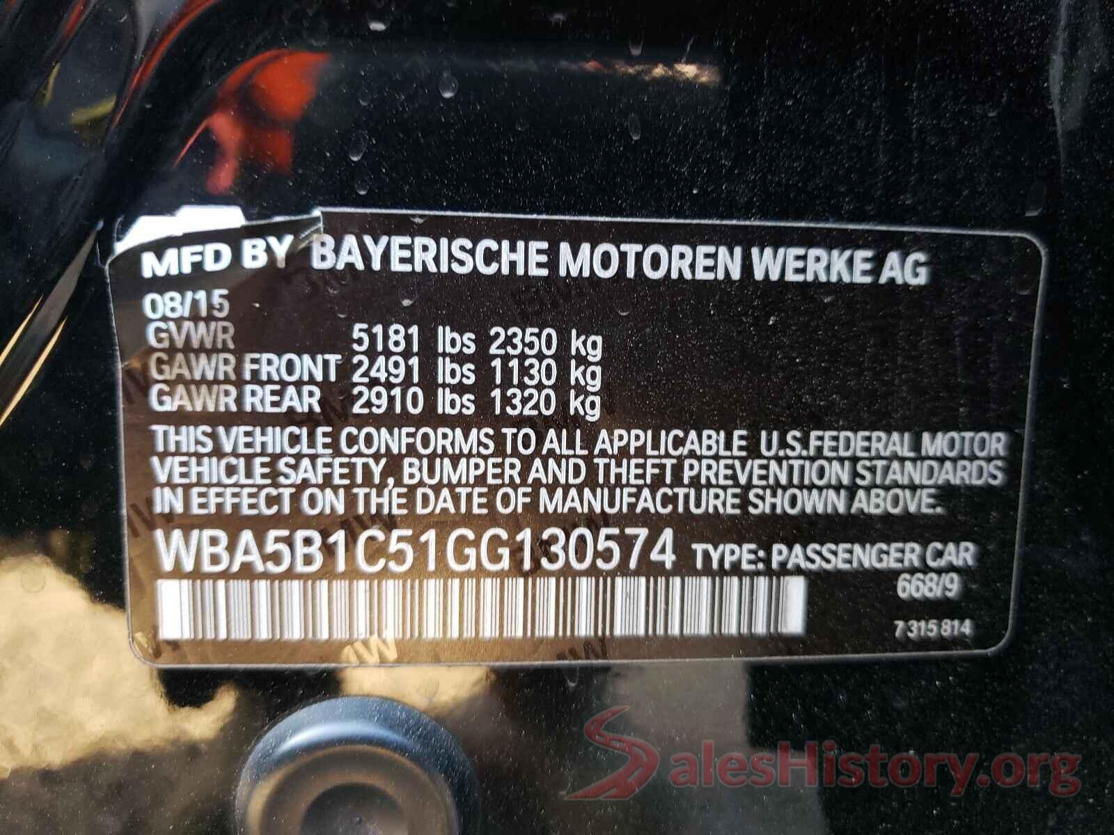 WBA5B1C51GG130574 2016 BMW 5 SERIES