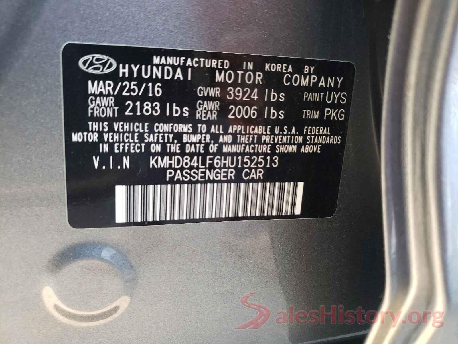 KMHD84LF6HU152513 2017 HYUNDAI ELANTRA