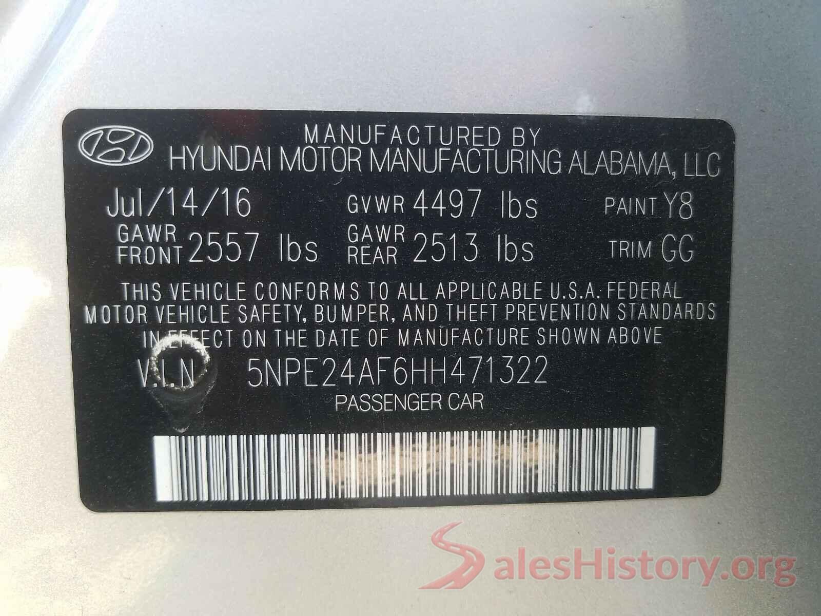 5NPE24AF6HH471322 2017 HYUNDAI SONATA