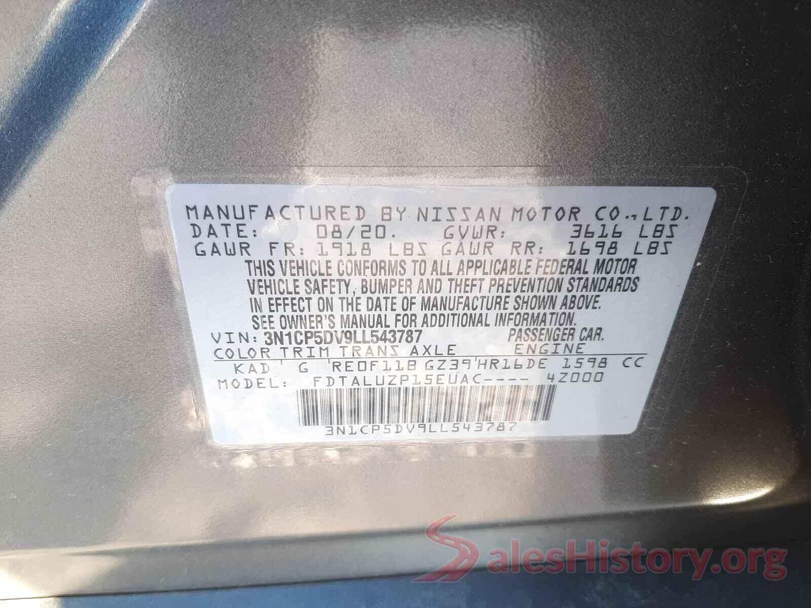 3N1CP5DV9LL543787 2020 NISSAN KICKS