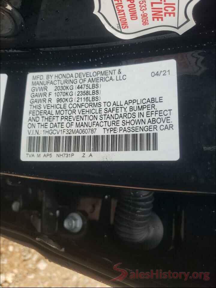 1HGCV1F32MA060787 2021 HONDA ACCORD