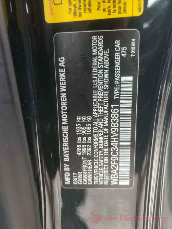 WBA2F9C34HV983861 2017 BMW 2 SERIES