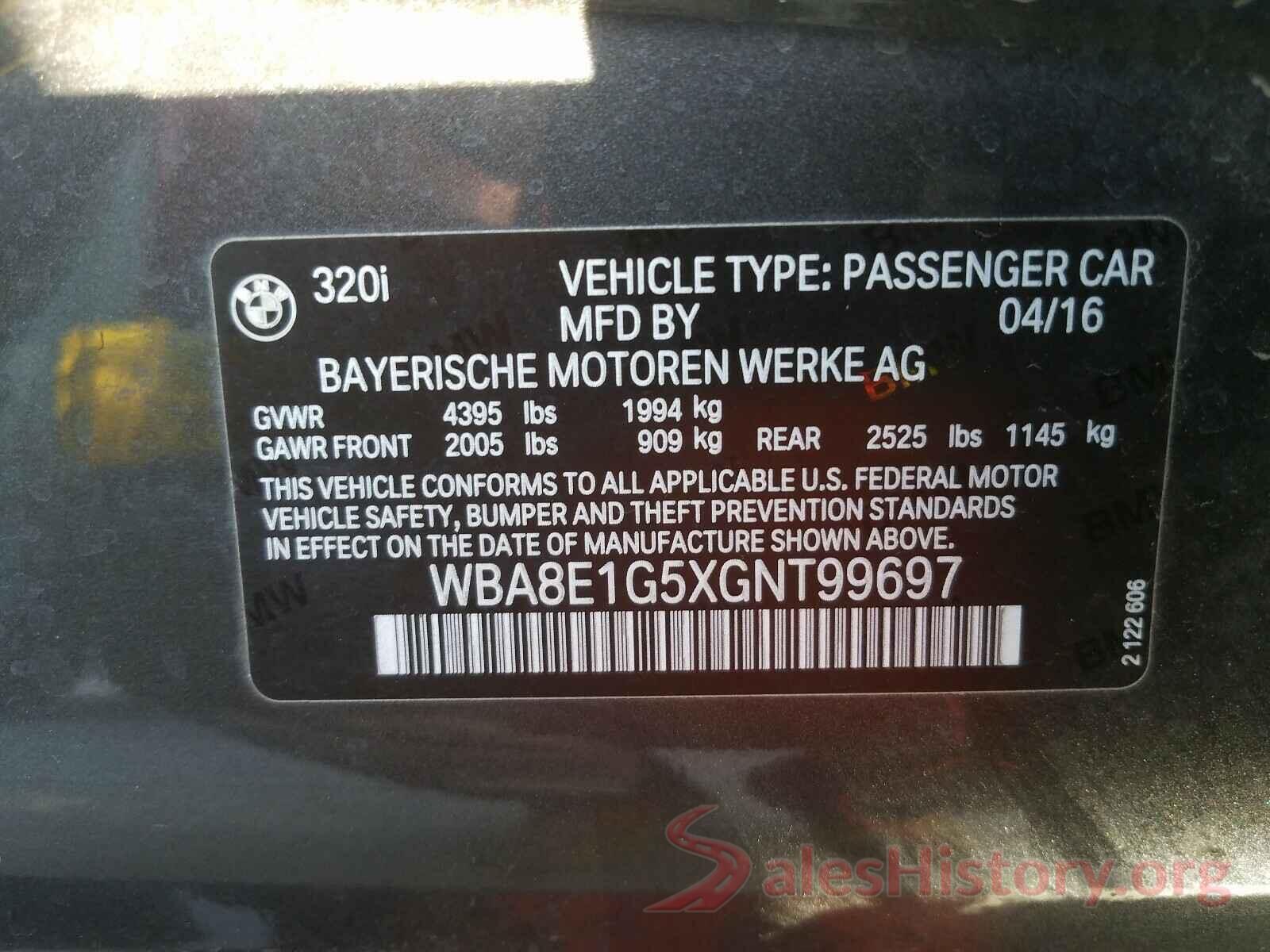 WBA8E1G5XGNT99697 2016 BMW 3 SERIES