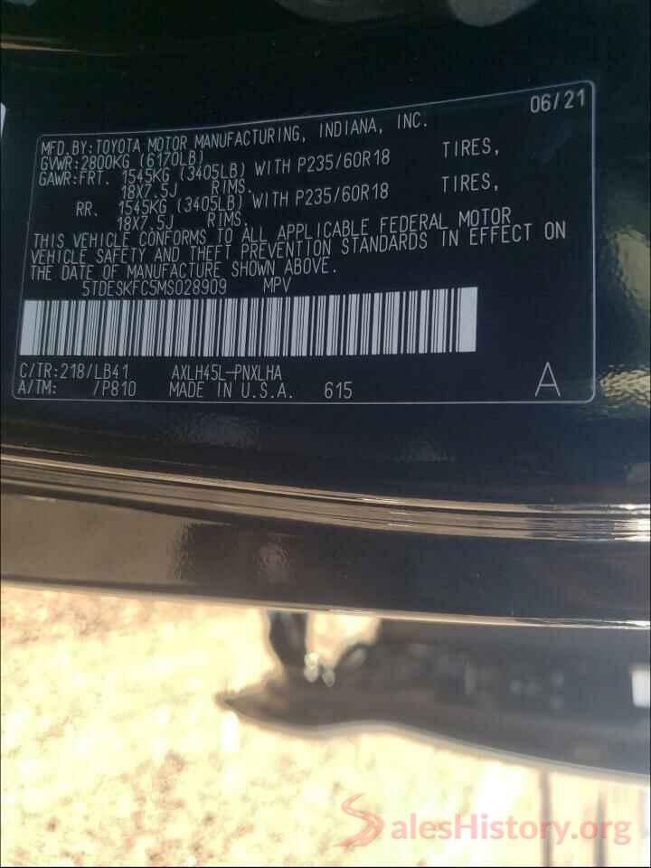 5TDESKFC5MS028909 2021 TOYOTA SIENNA