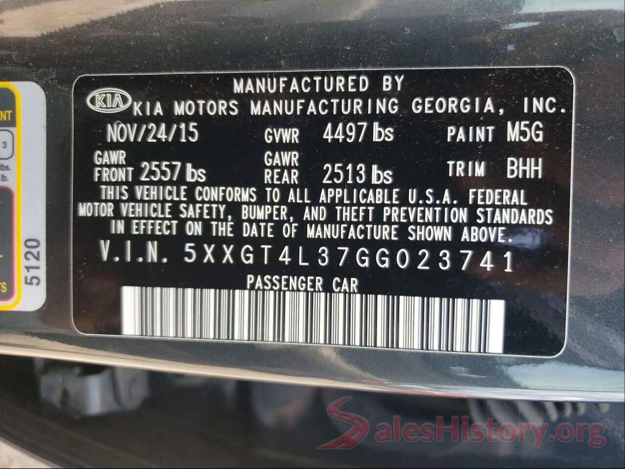 5XXGT4L37GG023741 2016 KIA OPTIMA