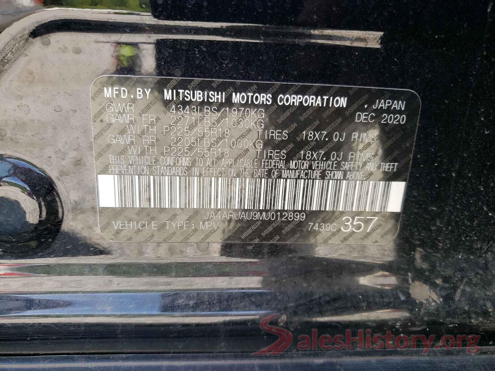 JA4ARUAU9MU012899 2021 MITSUBISHI OUTLANDER