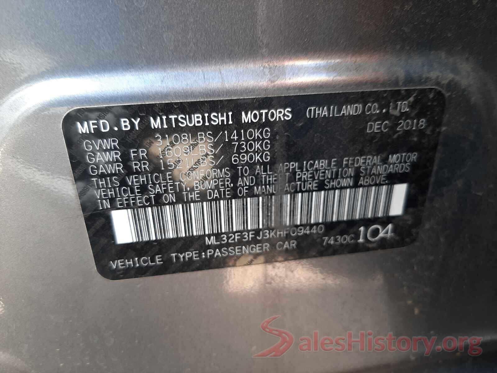 ML32F3FJ3KHF09440 2019 MITSUBISHI MIRAGE