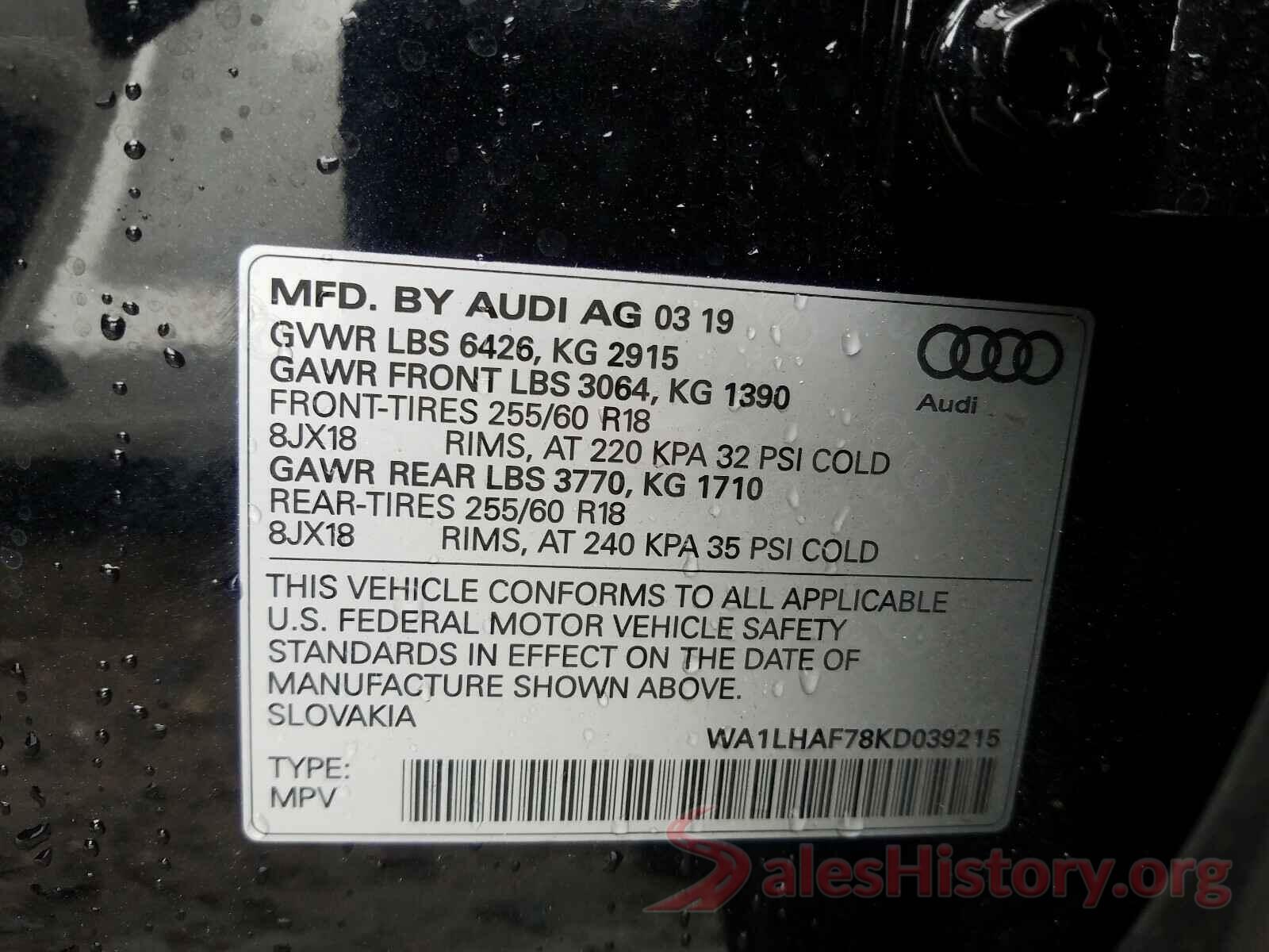 WA1LHAF78KD039215 2019 AUDI Q7