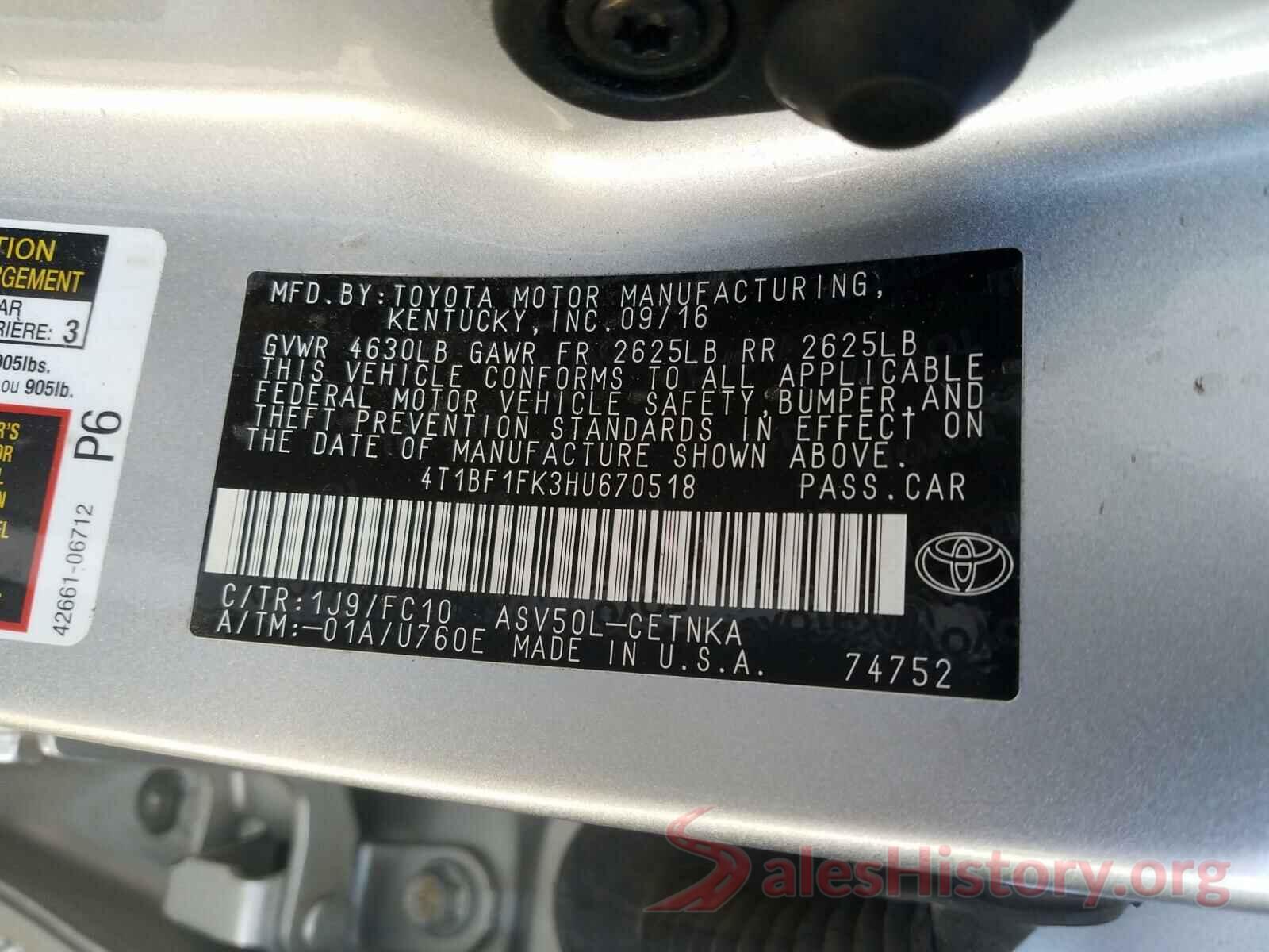 4T1BF1FK3HU670518 2017 TOYOTA CAMRY