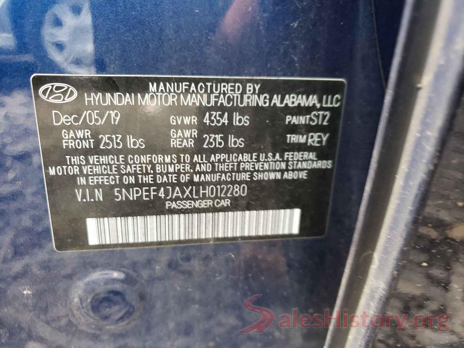 5NPEF4JAXLH012280 2020 HYUNDAI SONATA