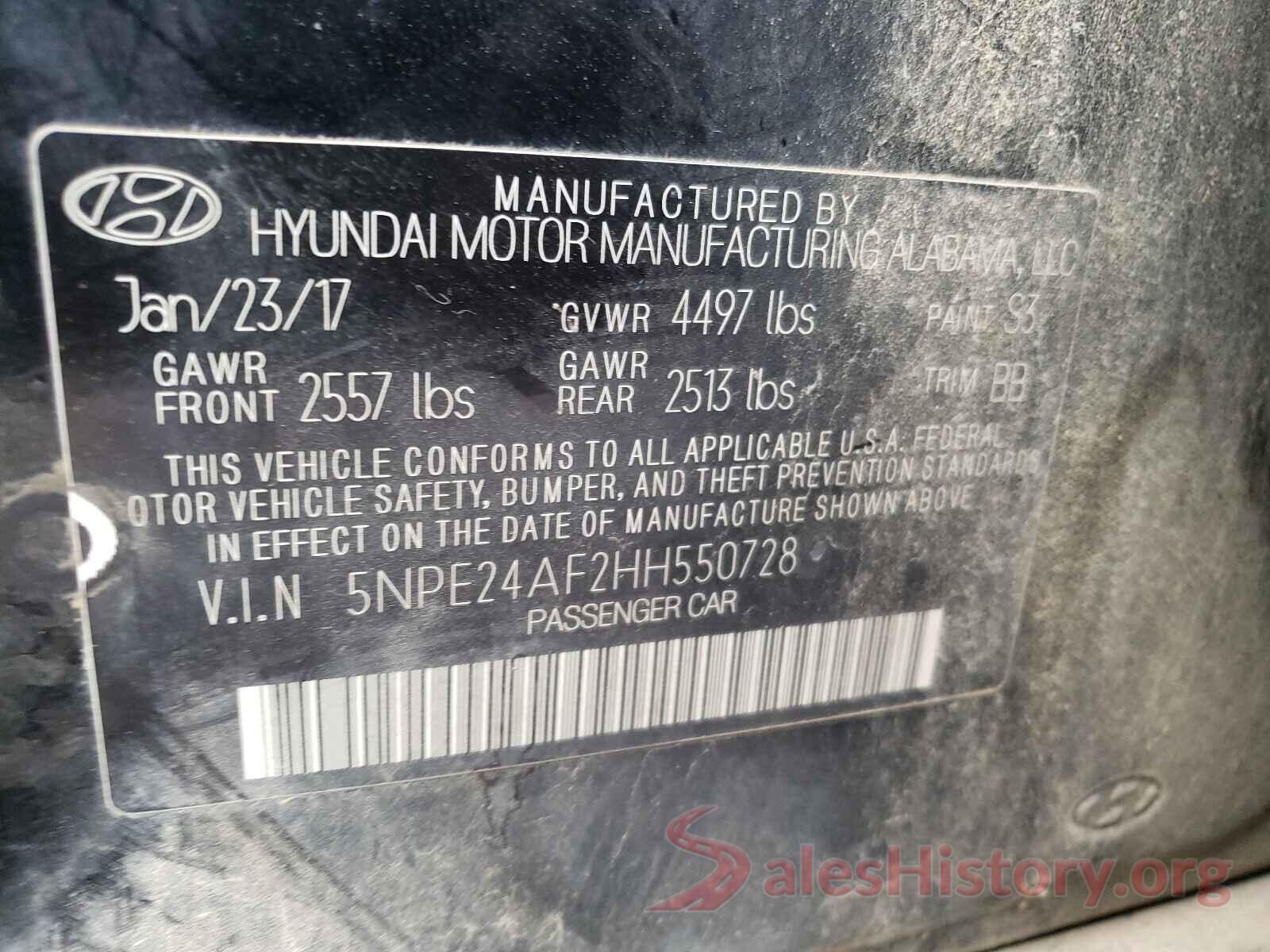 5NPE24AF2HH550728 2017 HYUNDAI SONATA