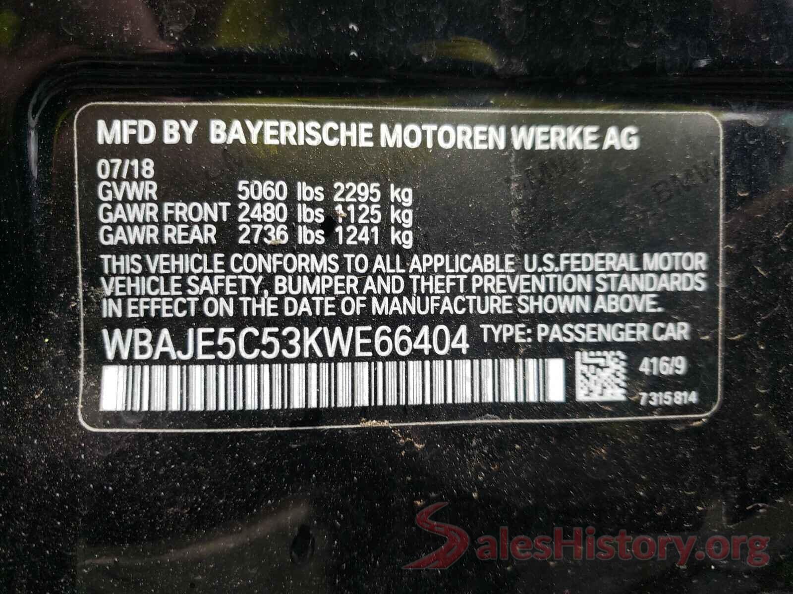 WBAJE5C53KWE66404 2019 BMW 5 SERIES