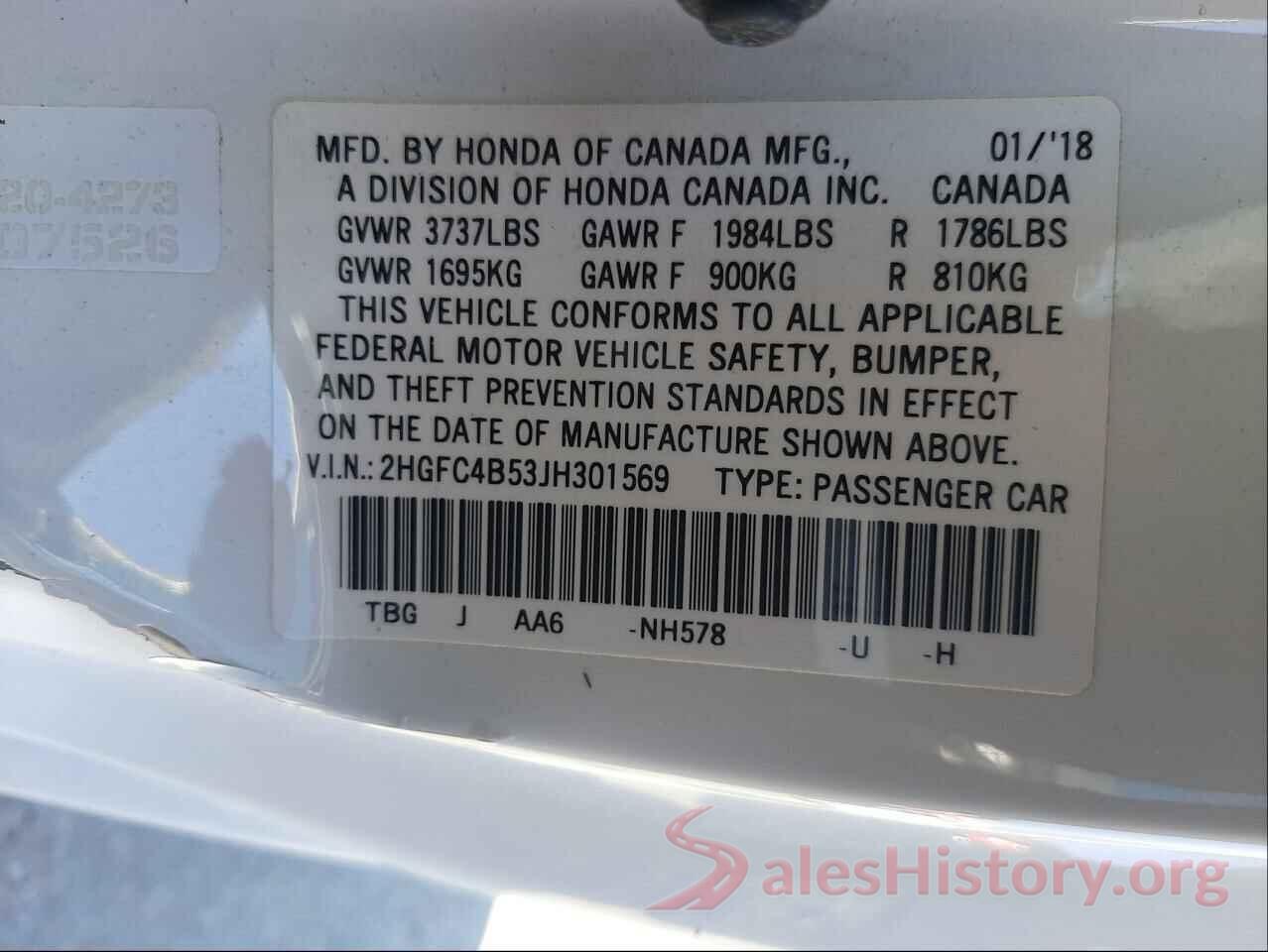 2HGFC4B53JH301569 2018 HONDA CIVIC