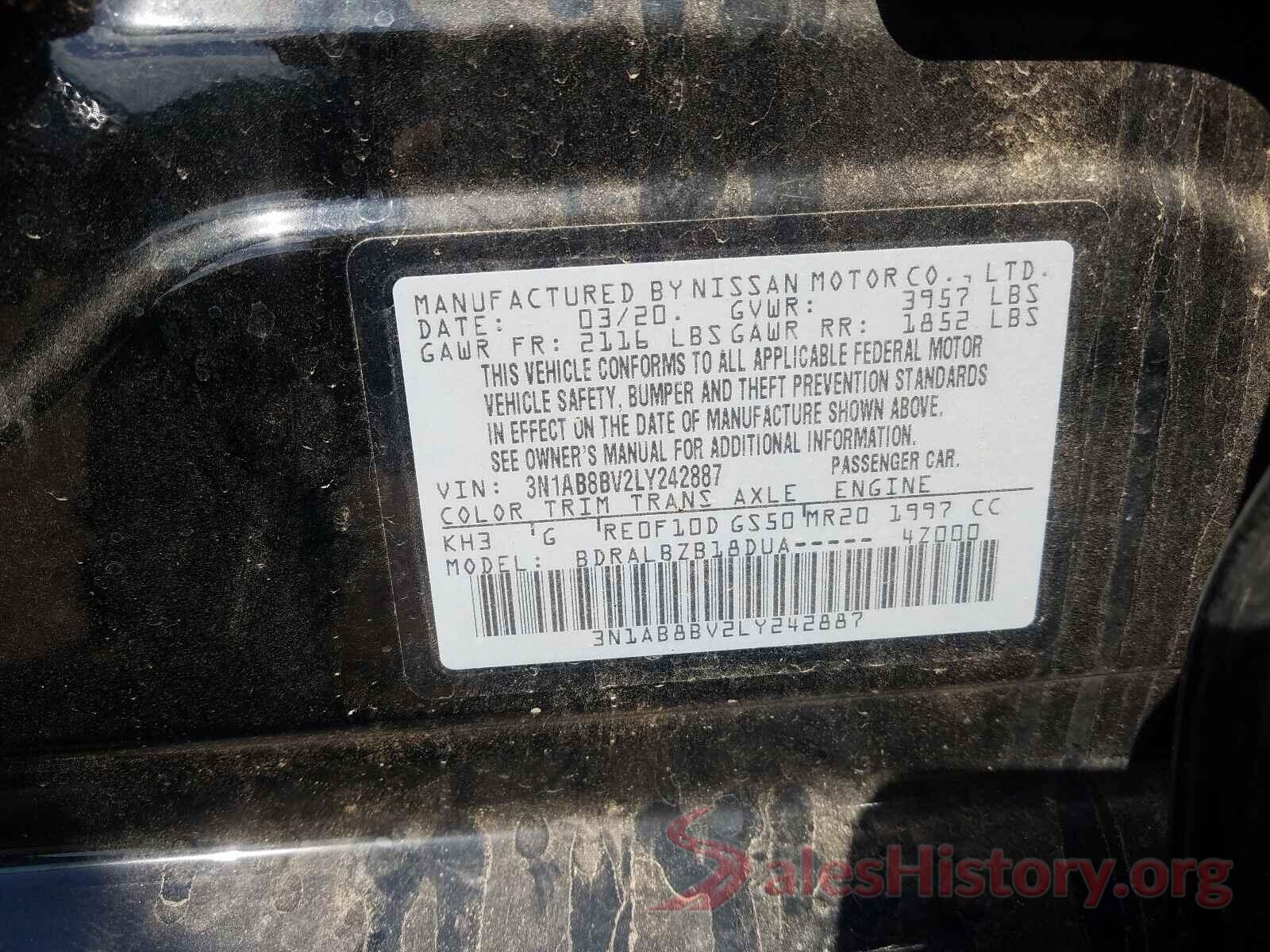 3N1AB8BV2LY242887 2020 NISSAN SENTRA