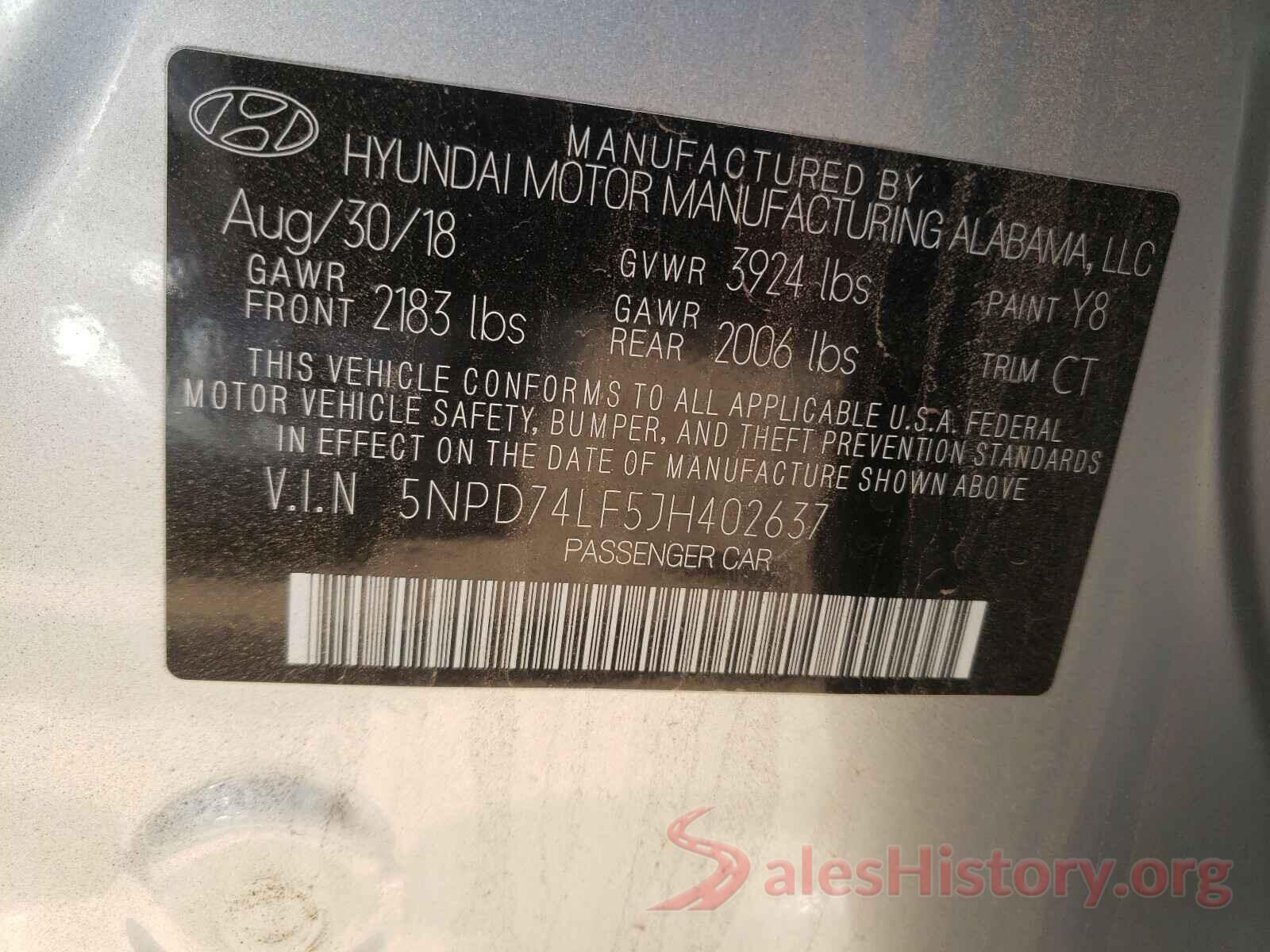 5NPD74LF5JH402637 2018 HYUNDAI ELANTRA