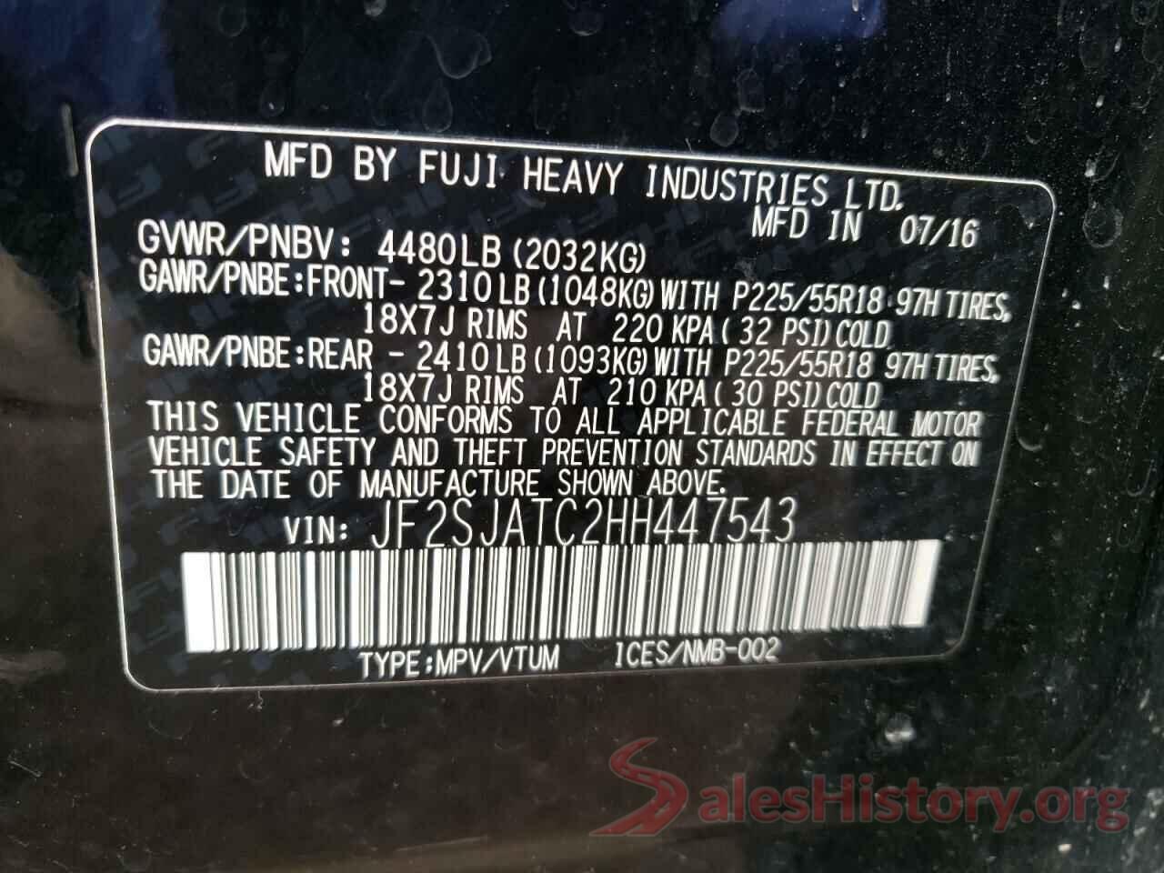 JF2SJATC2HH447543 2017 SUBARU FORESTER