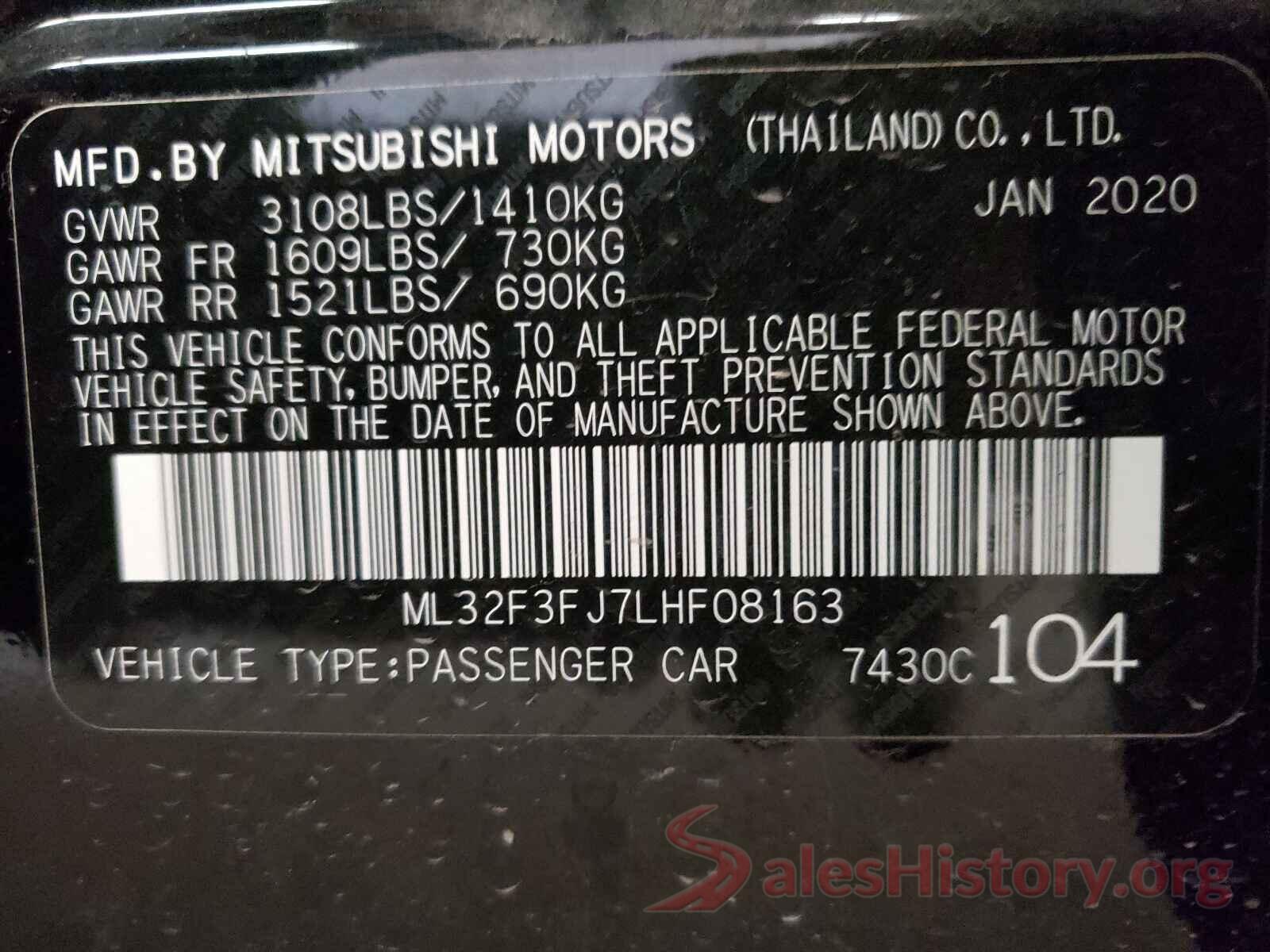 ML32F3FJ7LHF08163 2020 MITSUBISHI MIRAGE