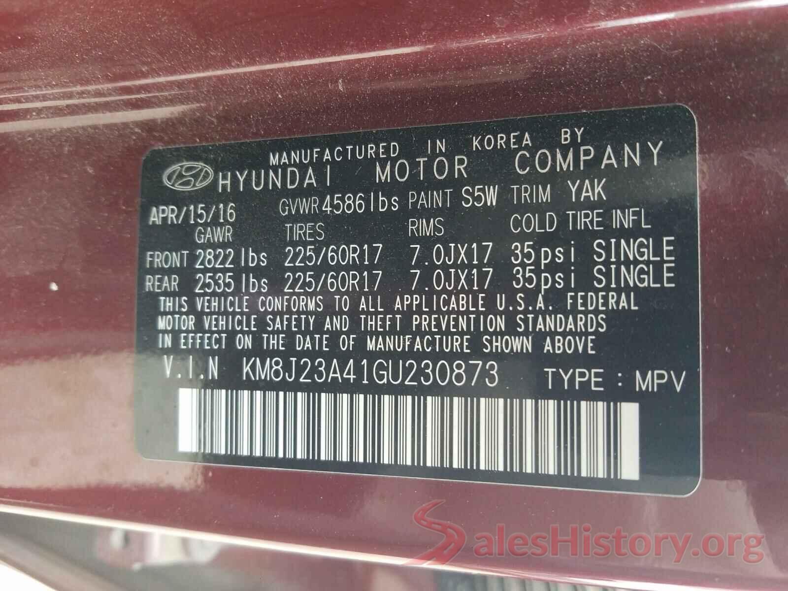 KM8J23A41GU230873 2016 HYUNDAI TUCSON