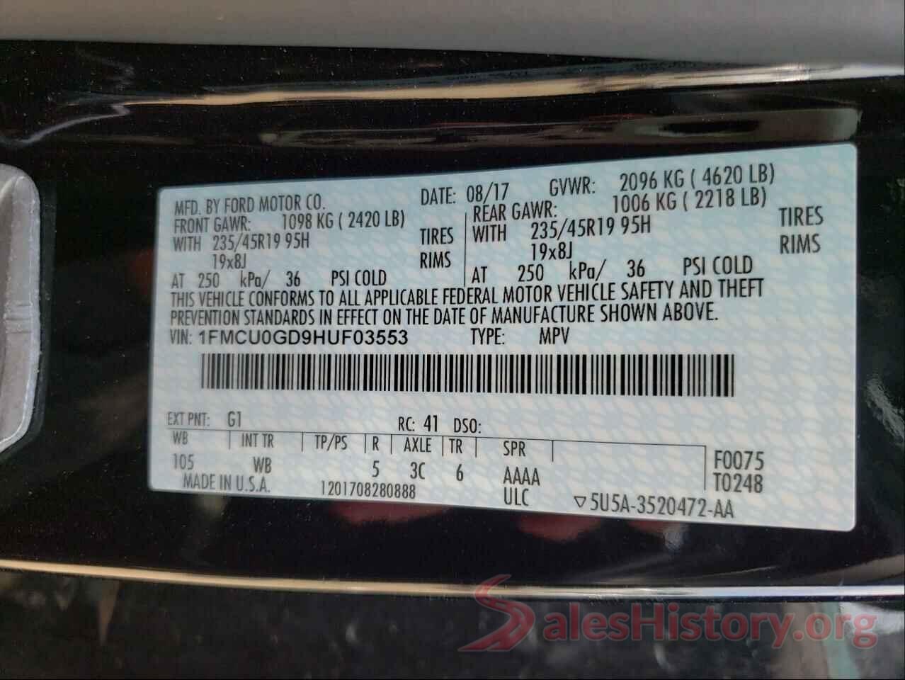 1FMCU0GD9HUF03553 2017 FORD ESCAPE