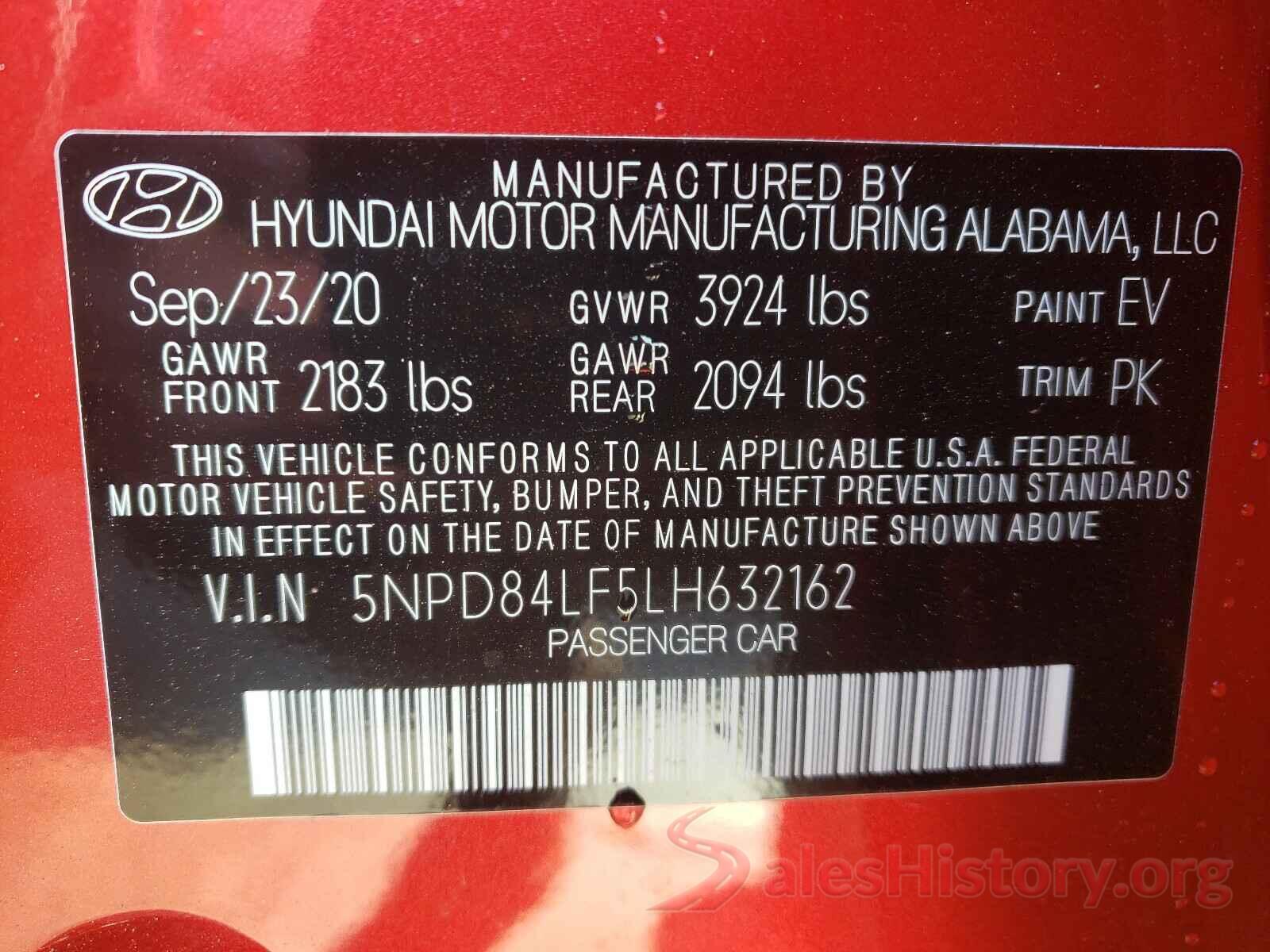 5NPD84LF5LH632162 2020 HYUNDAI ELANTRA