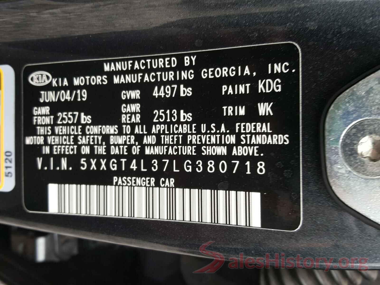 5XXGT4L37LG380718 2020 KIA OPTIMA