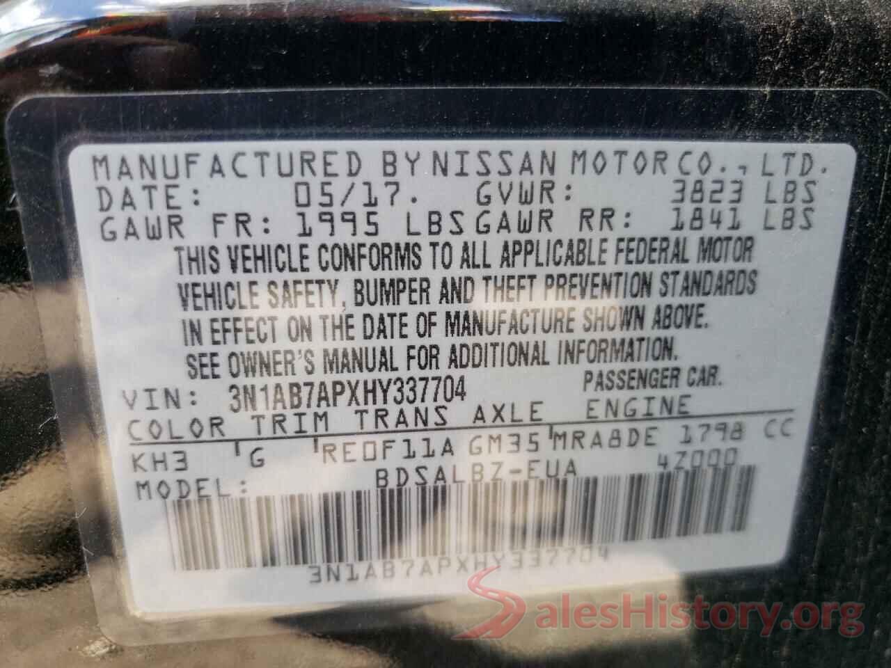 3N1AB7APXHY337704 2017 NISSAN SENTRA