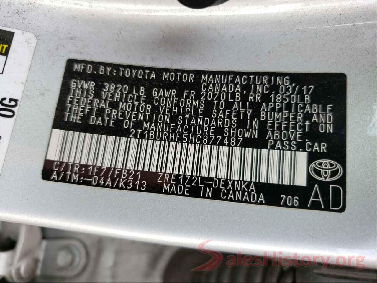 2T1BURHE5HC877487 2017 TOYOTA COROLLA