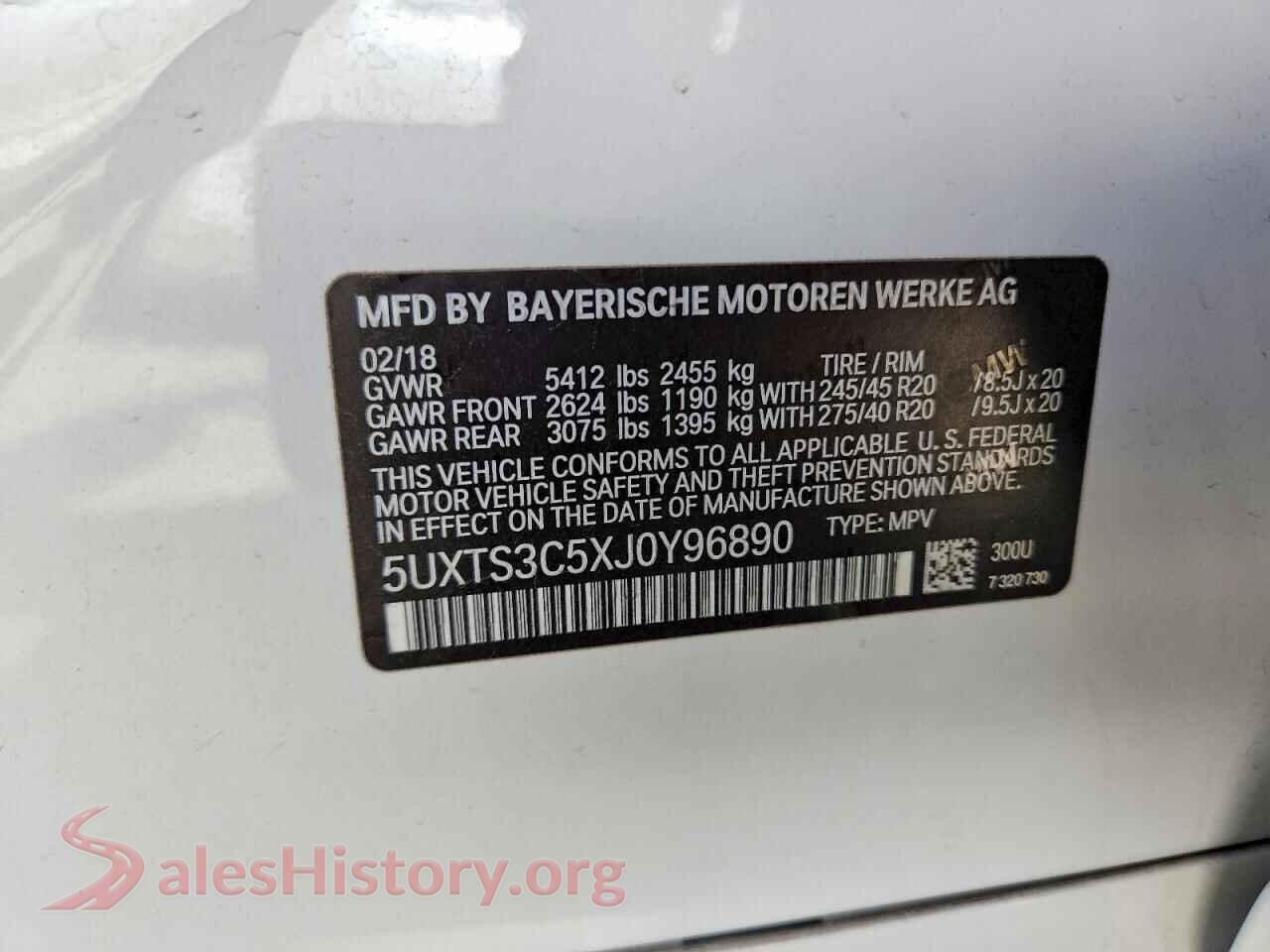 2018 BMW X3 VIN 5UXTS3C5XJ0Y96890, trunk area