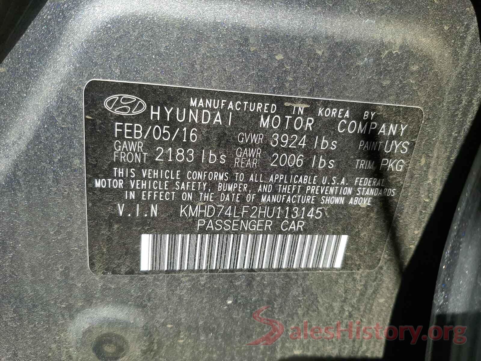 KMHD74LF2HU113145 2017 HYUNDAI ELANTRA