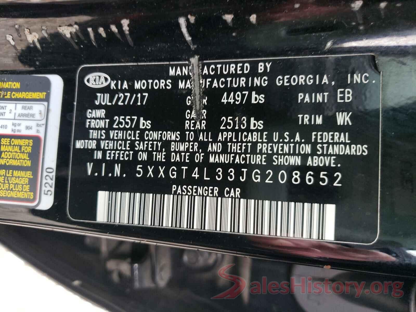 5XXGT4L33JG208652 2018 KIA OPTIMA