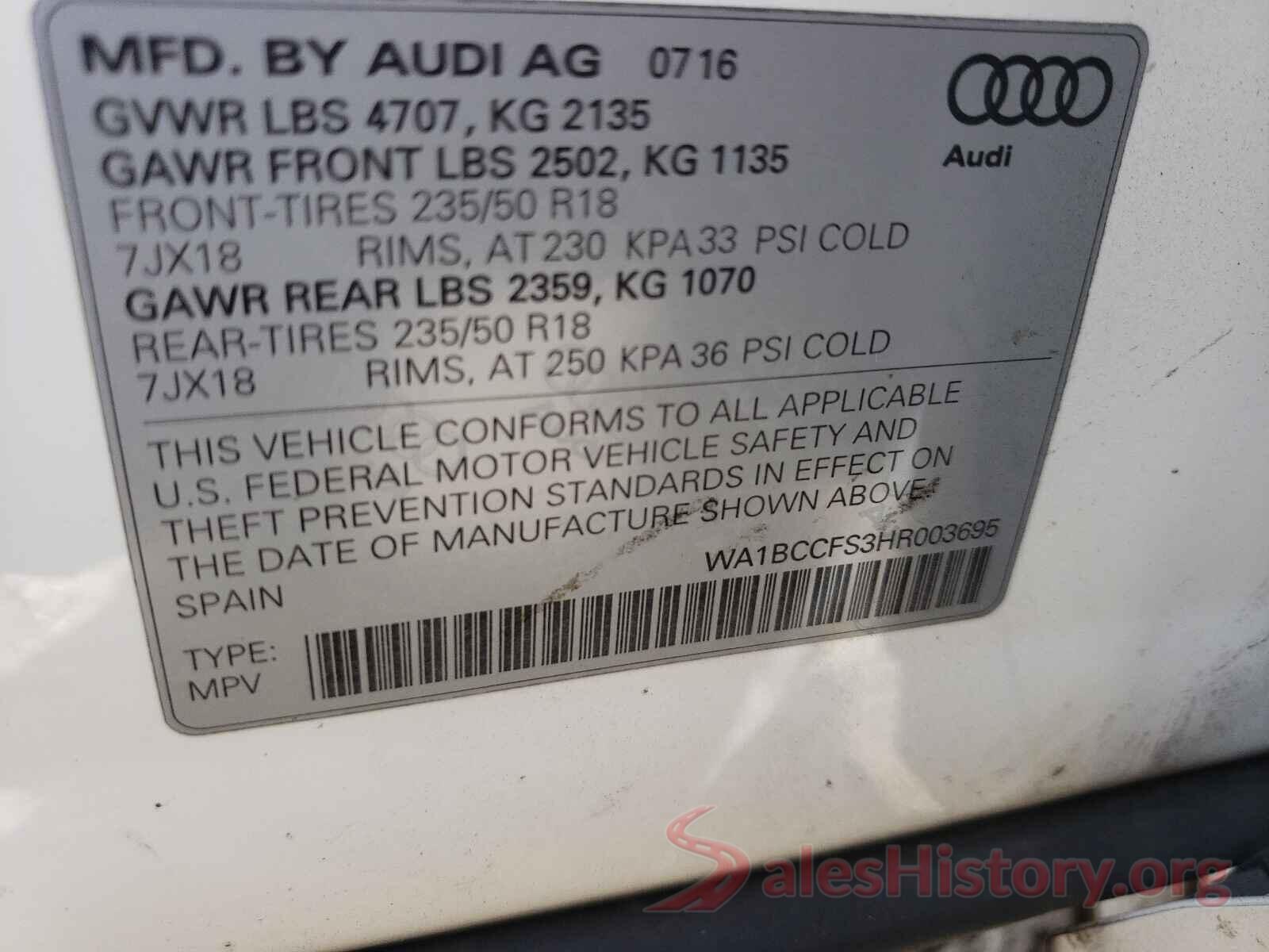 WA1BCCFS3HR003695 2017 AUDI Q3