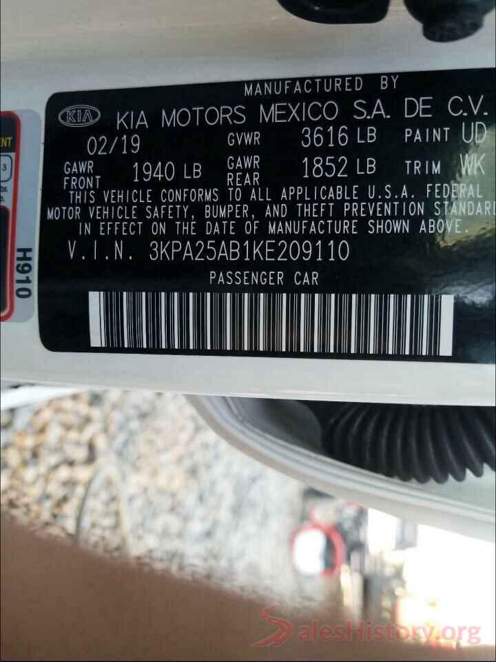 3KPA25AB1KE209110 2019 KIA RIO