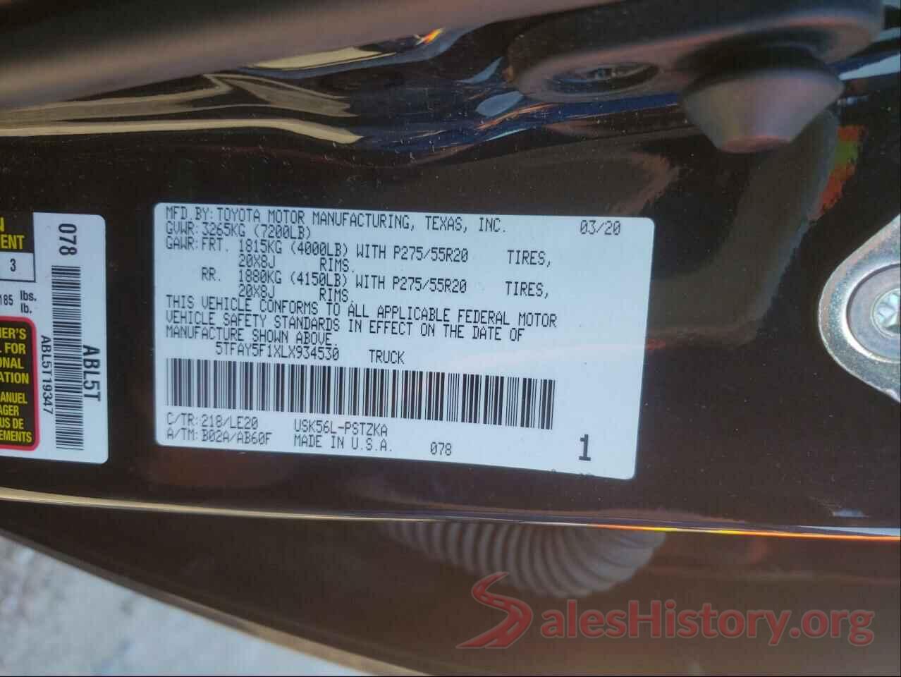 5TFAY5F1XLX934530 2020 TOYOTA TUNDRA