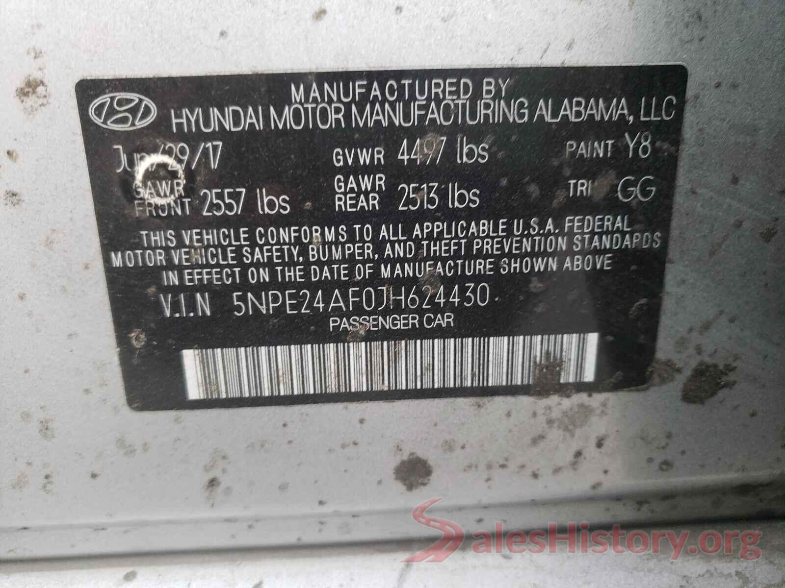 5NPE24AF0JH624430 2018 HYUNDAI SONATA