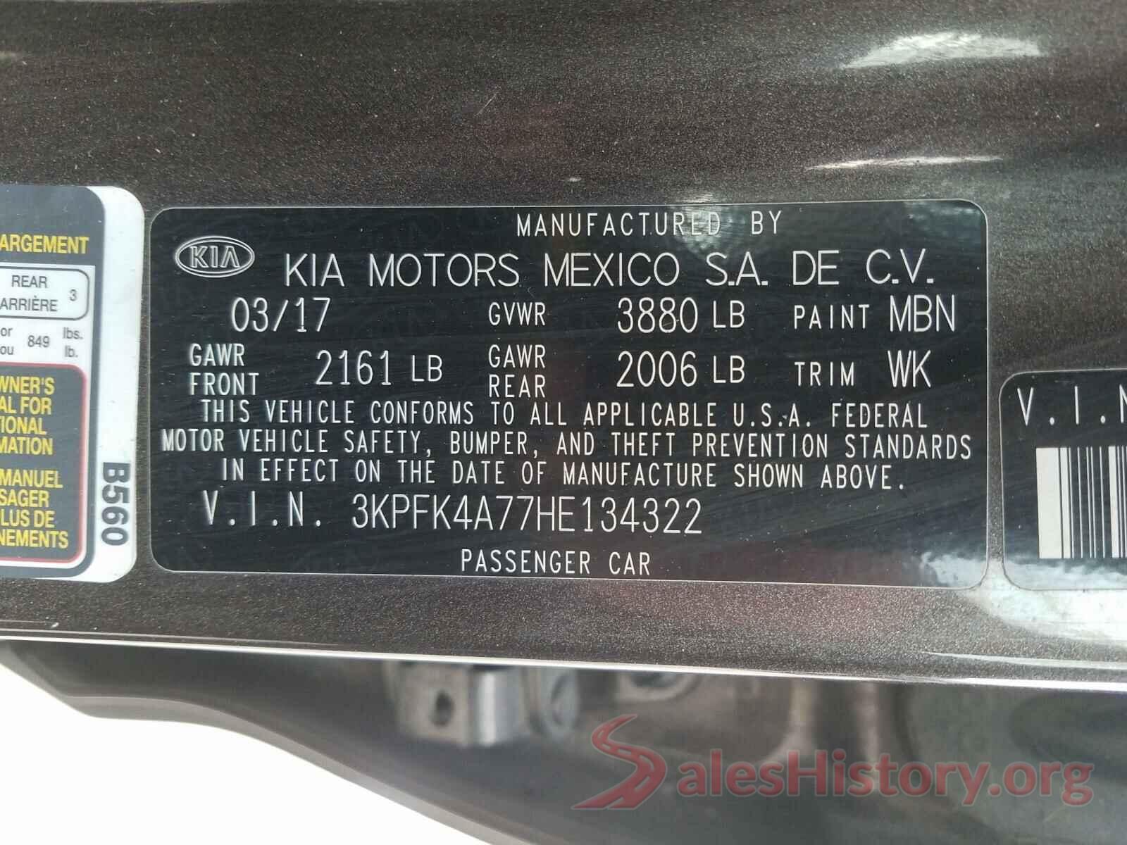 3KPFK4A77HE134322 2017 KIA FORTE