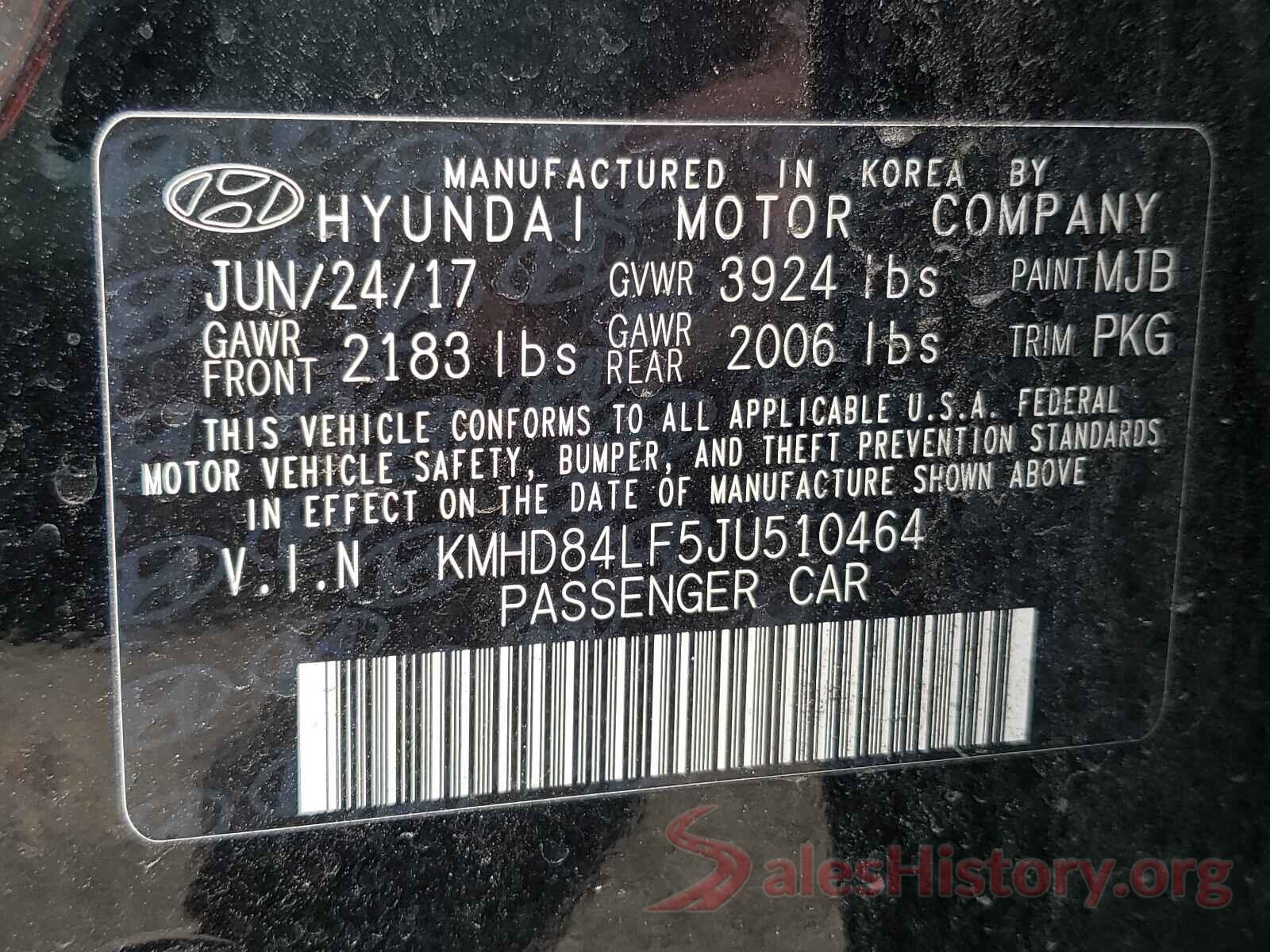 KMHD84LF5JU510464 2018 HYUNDAI ELANTRA