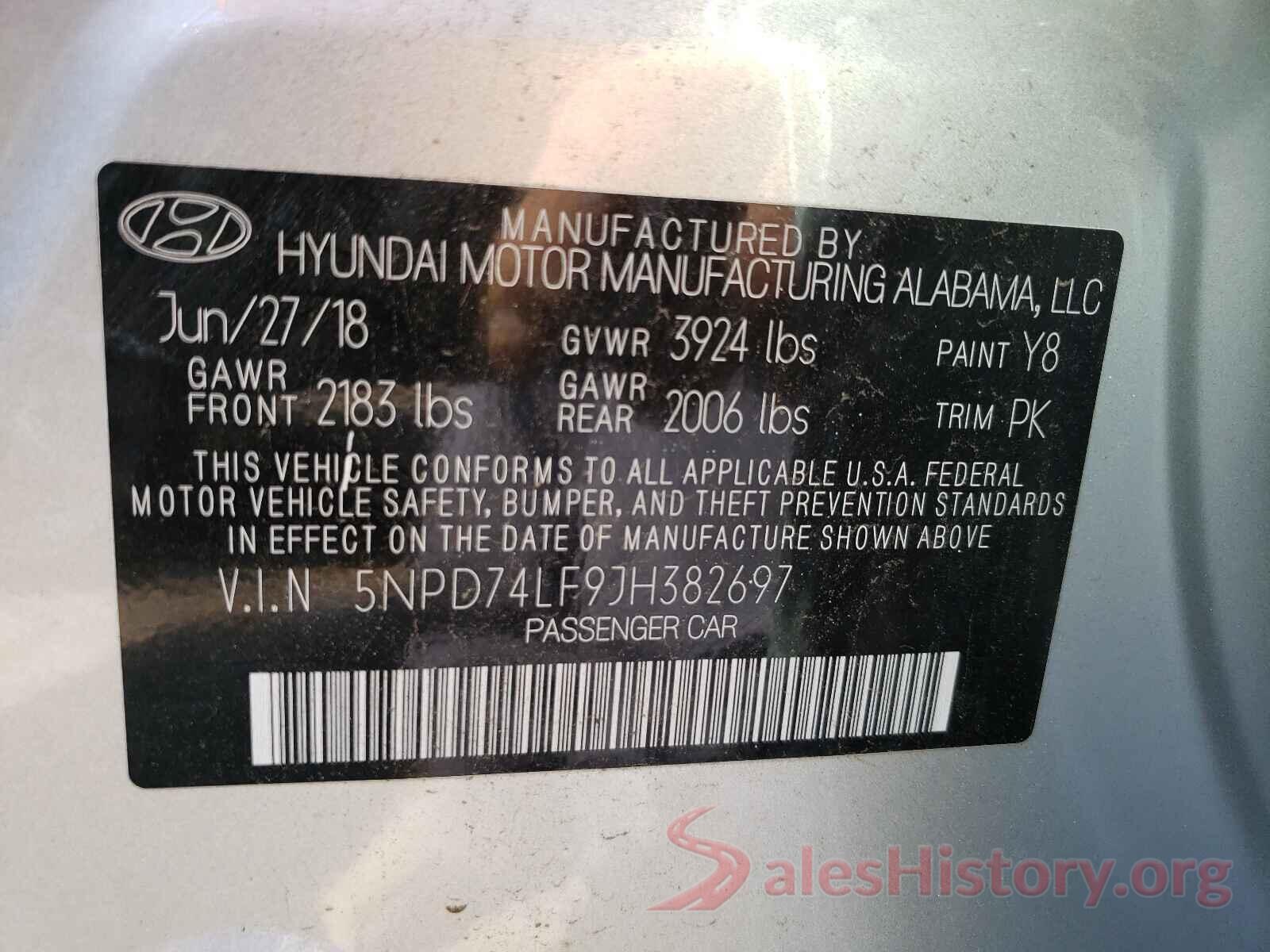 5NPD74LF9JH382697 2018 HYUNDAI ELANTRA