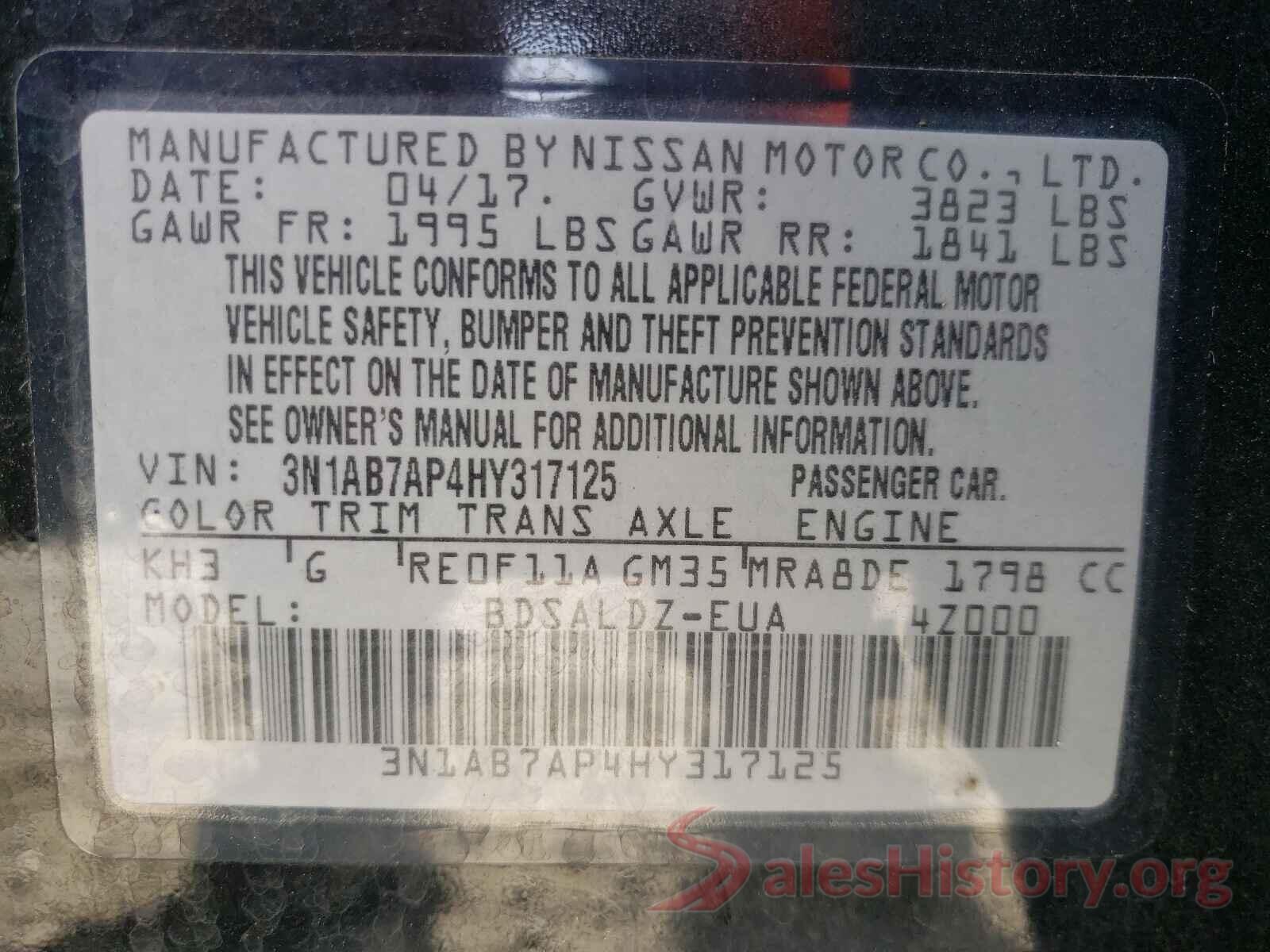 3N1AB7AP4HY317125 2017 NISSAN SENTRA