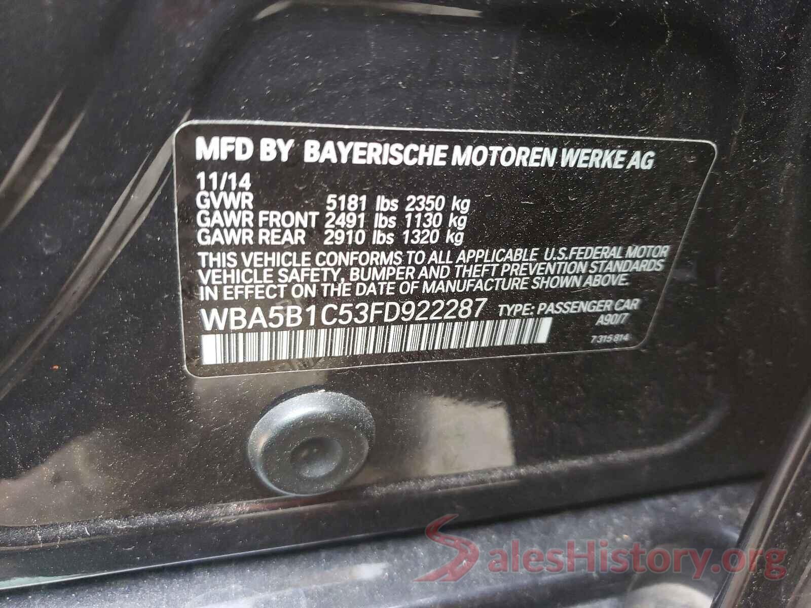 WBA5B1C53FD922287 2015 BMW 5 SERIES