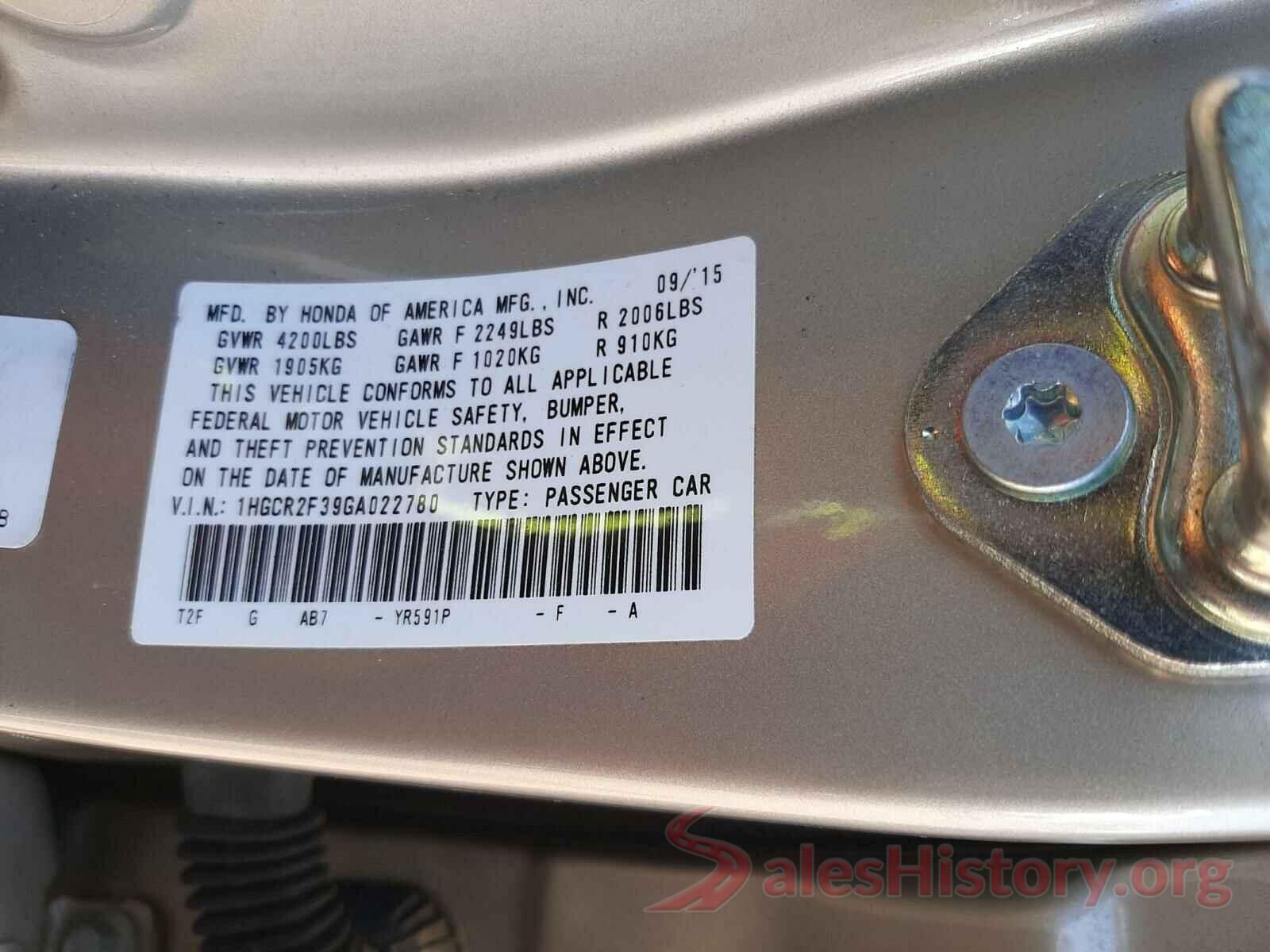 1HGCR2F39GA022780 2016 HONDA ACCORD