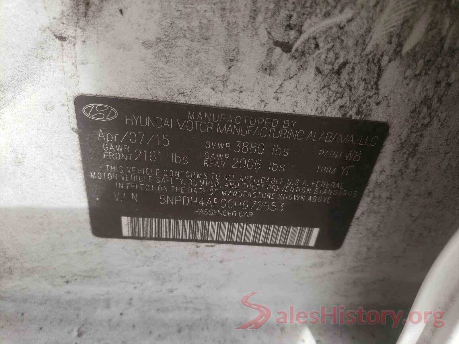 5NPDH4AE0GH672553 2016 HYUNDAI ELANTRA