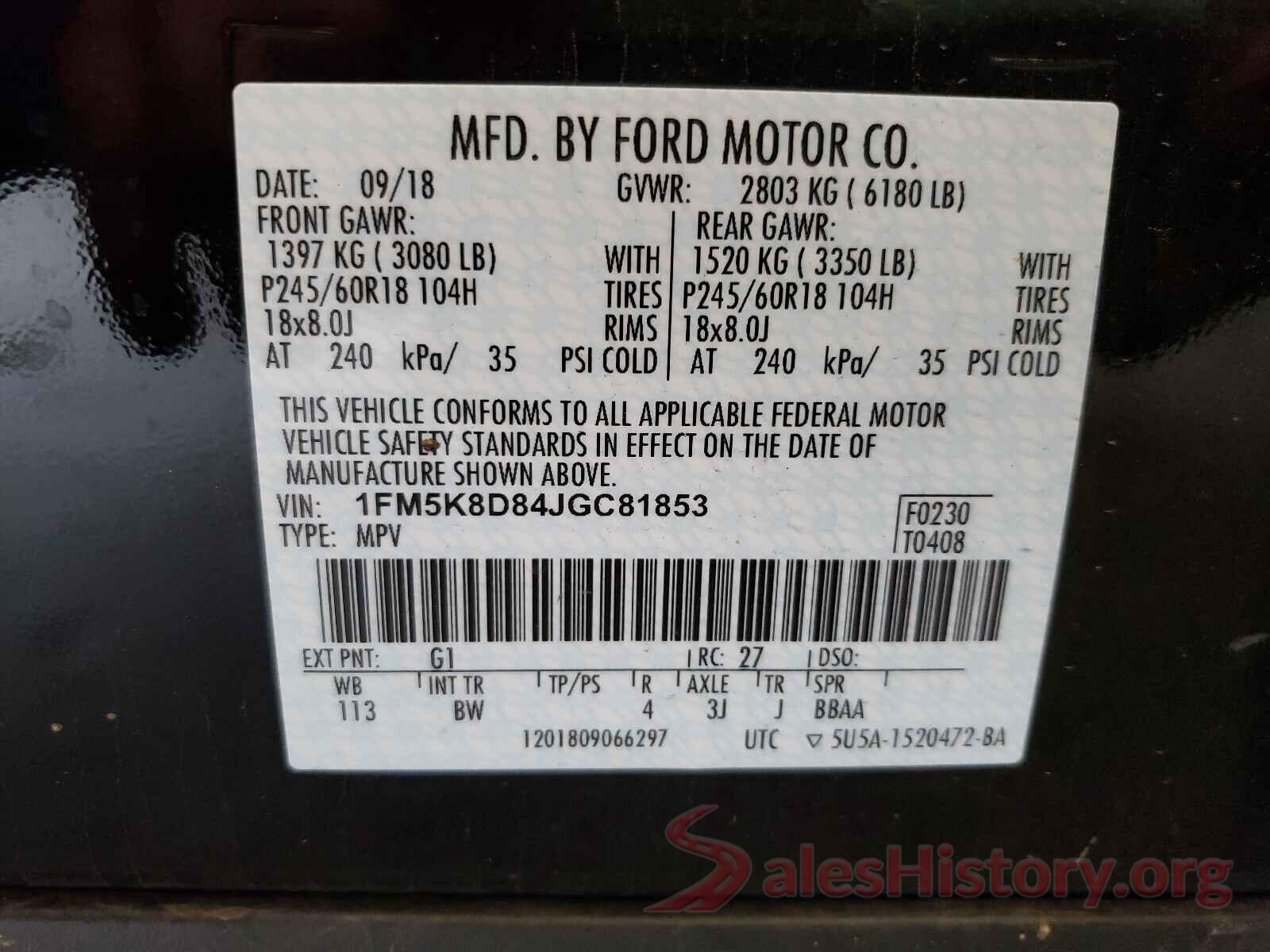 1FM5K8D84JGC81853 2018 FORD EXPLORER