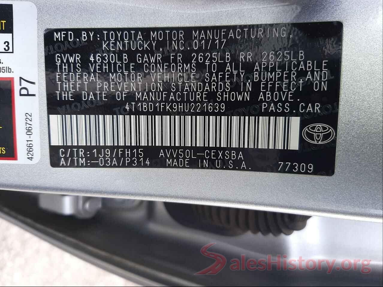 4T1BD1FK9HU221639 2017 TOYOTA CAMRY