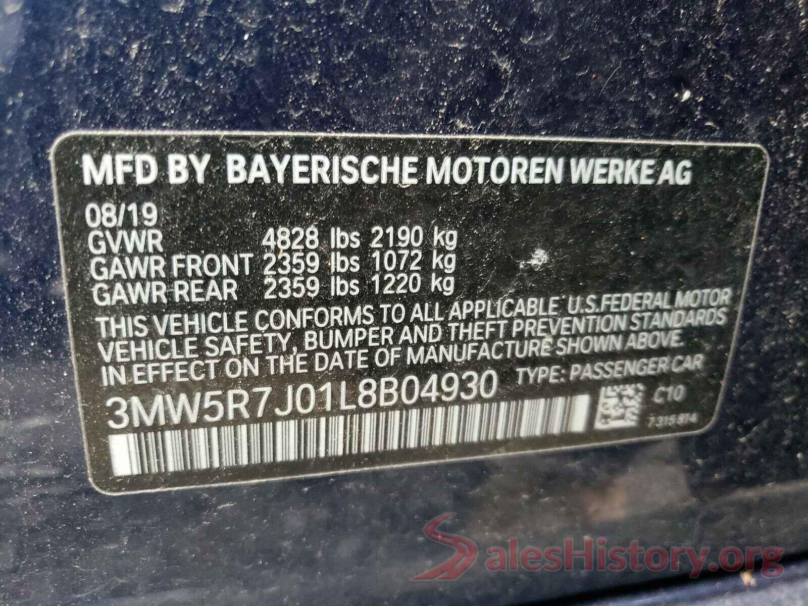 3MW5R7J01L8B04930 2020 BMW 3 SERIES