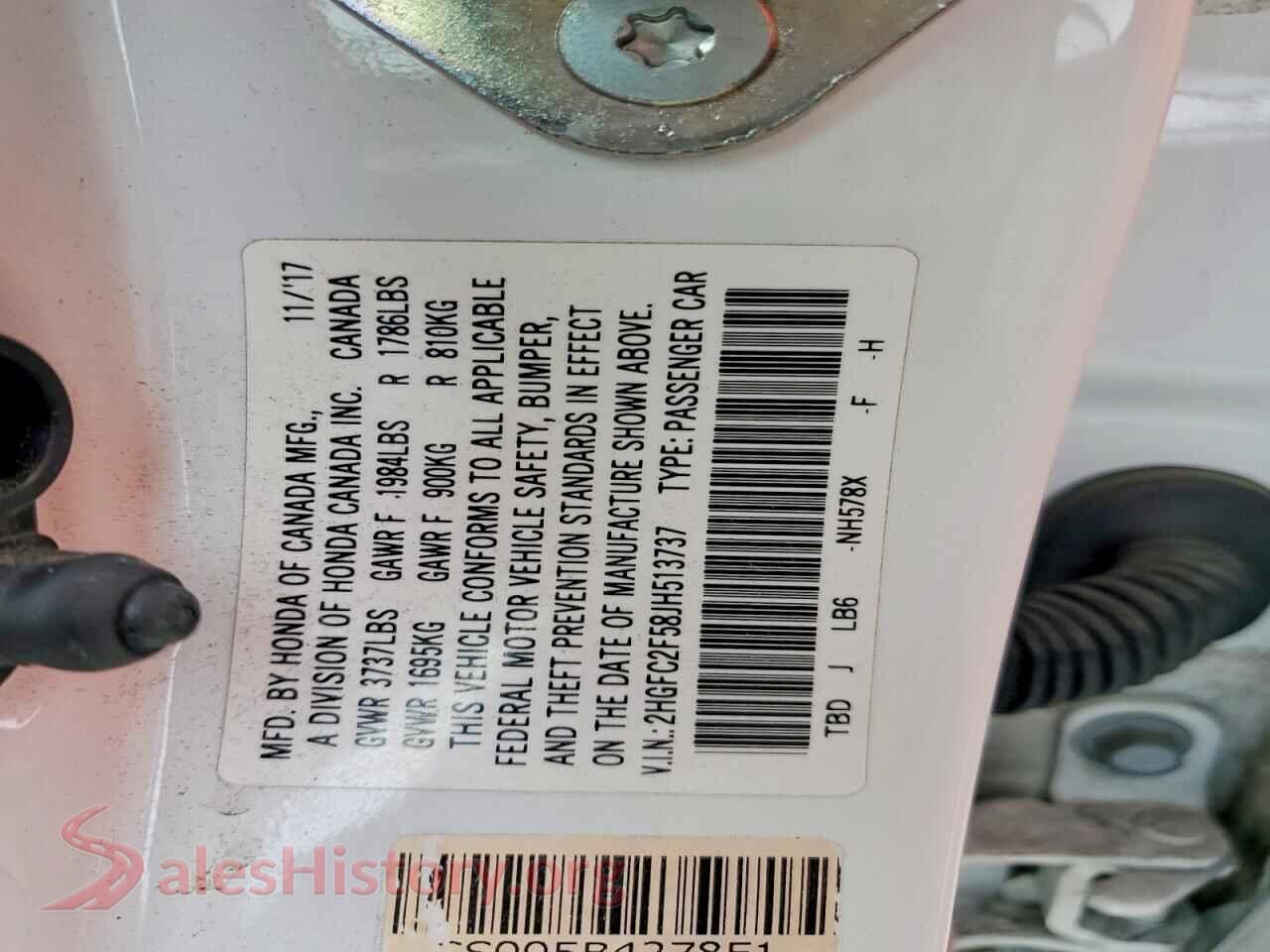 2018 HONDA CIVIC VIN 2HGFC2F58JH513737, damage close-up