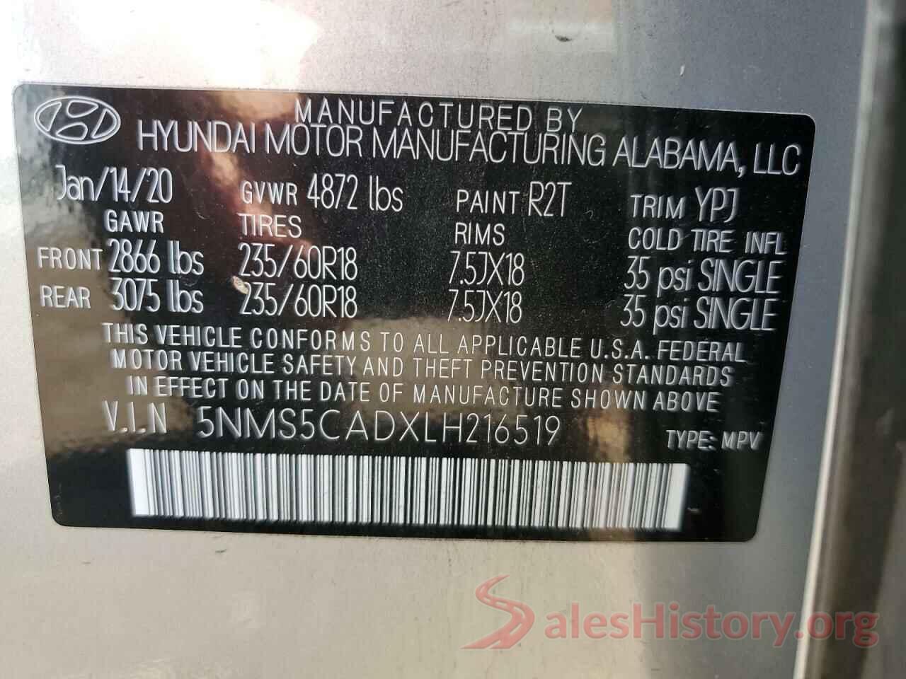 5NMS5CADXLH216519 2020 HYUNDAI SANTA FE