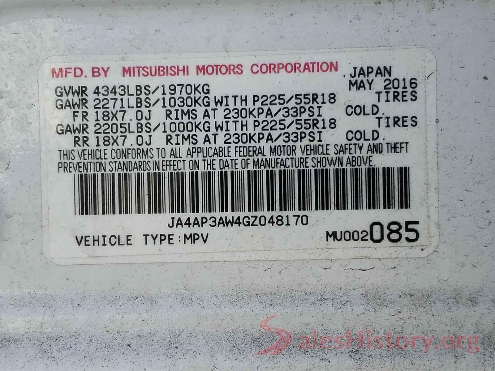 JA4AP3AW4GZ048170 2016 MITSUBISHI OUTLANDER