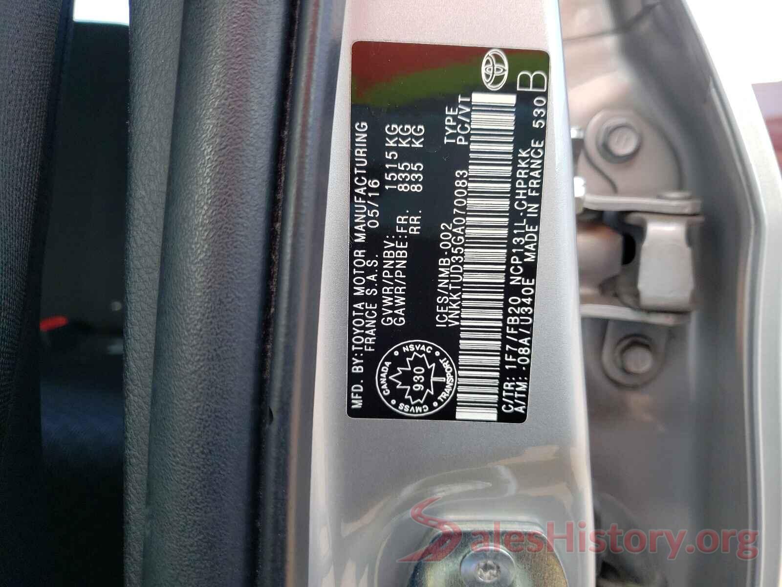 VNKKTUD35GA070083 2016 TOYOTA YARIS