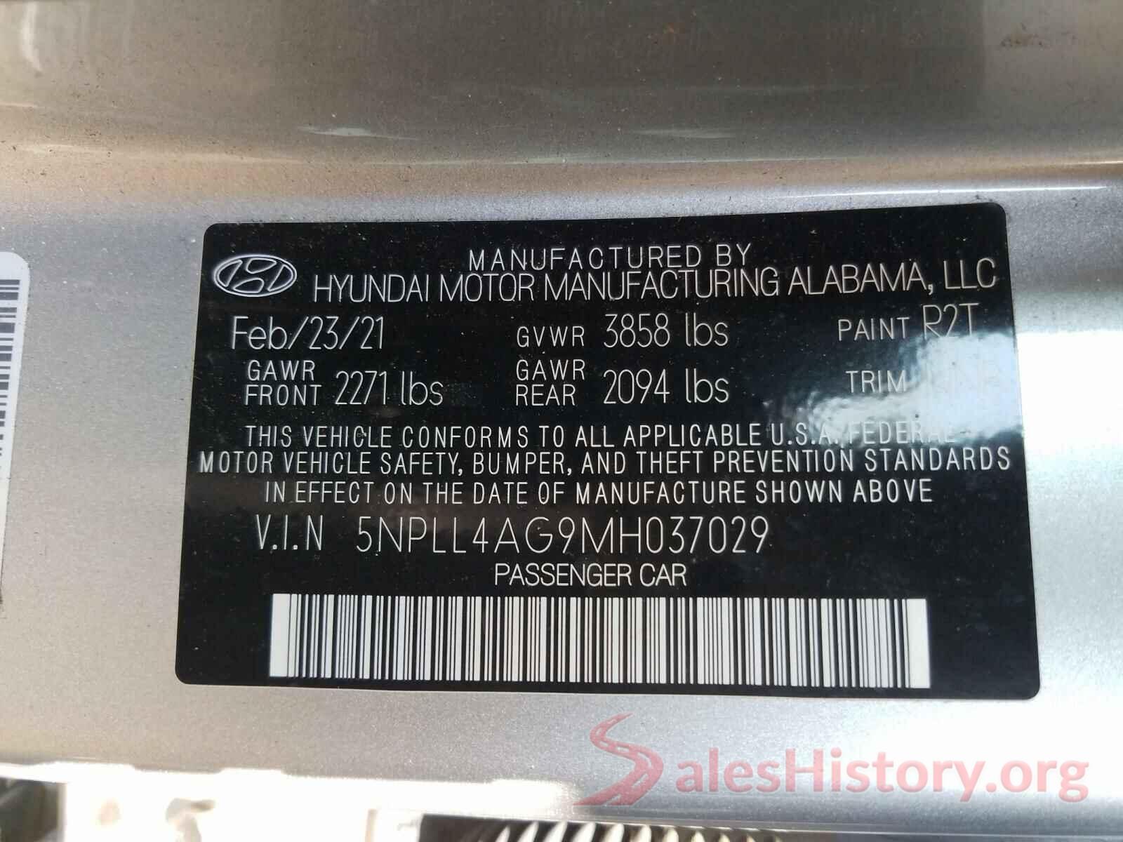 5NPLL4AG9MH037029 2021 HYUNDAI ELANTRA